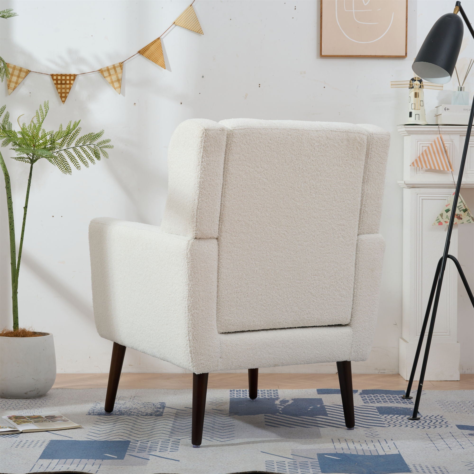 Modern Accent Chair, Arm Chairs For Living Room, Upholstered Mordern Armchair, Comfy Soft Padded Lounge Chair In Small Space, Bedroom, With Pillow, Solid Wood Leg