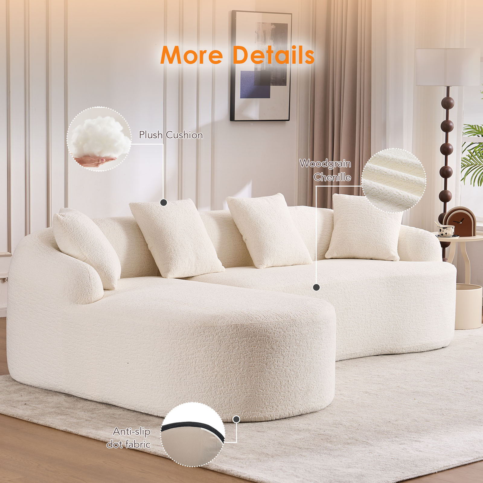 Combined Sofa With 4 Pillows