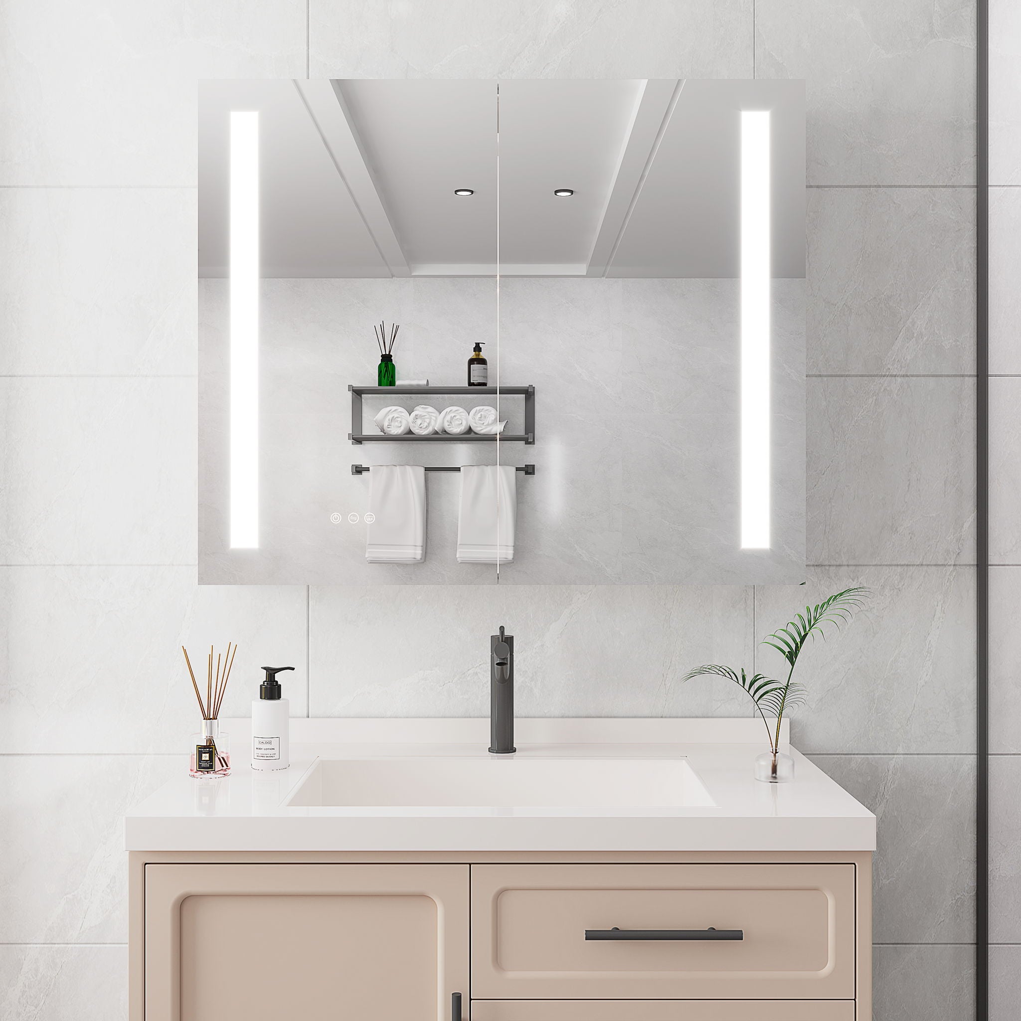 LED Medicine Cabinet With Mirror, Double Door With Defogger, Dimmer, Surface Mount