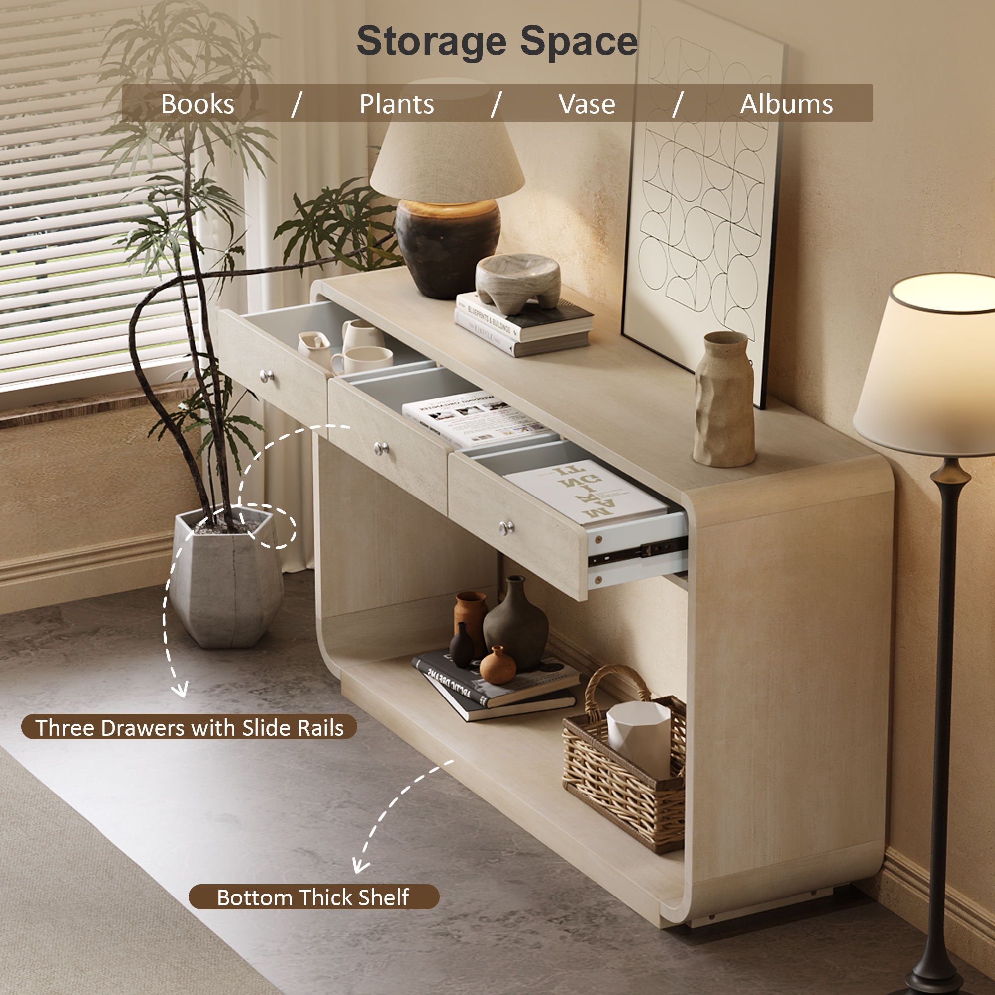 onsole Table With 3 Drawers And Display Shelf