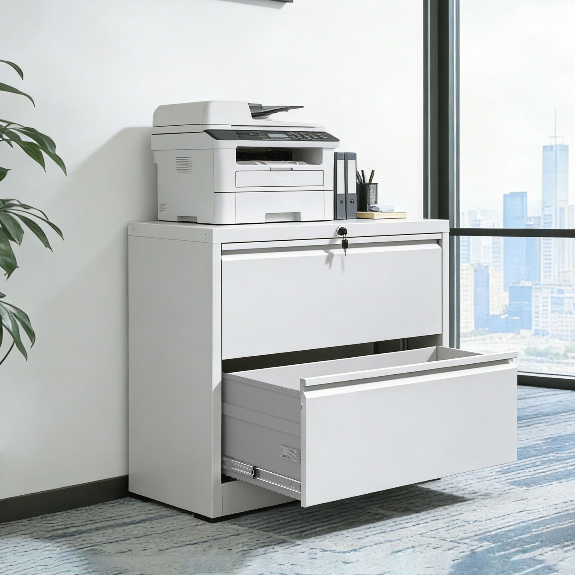 Lateral File Cabinet 2 Drawer, Locking File Cabinet With Anti Tip Interlock, Heavy Duty Storage For Letter / Legal / A4 Files - White