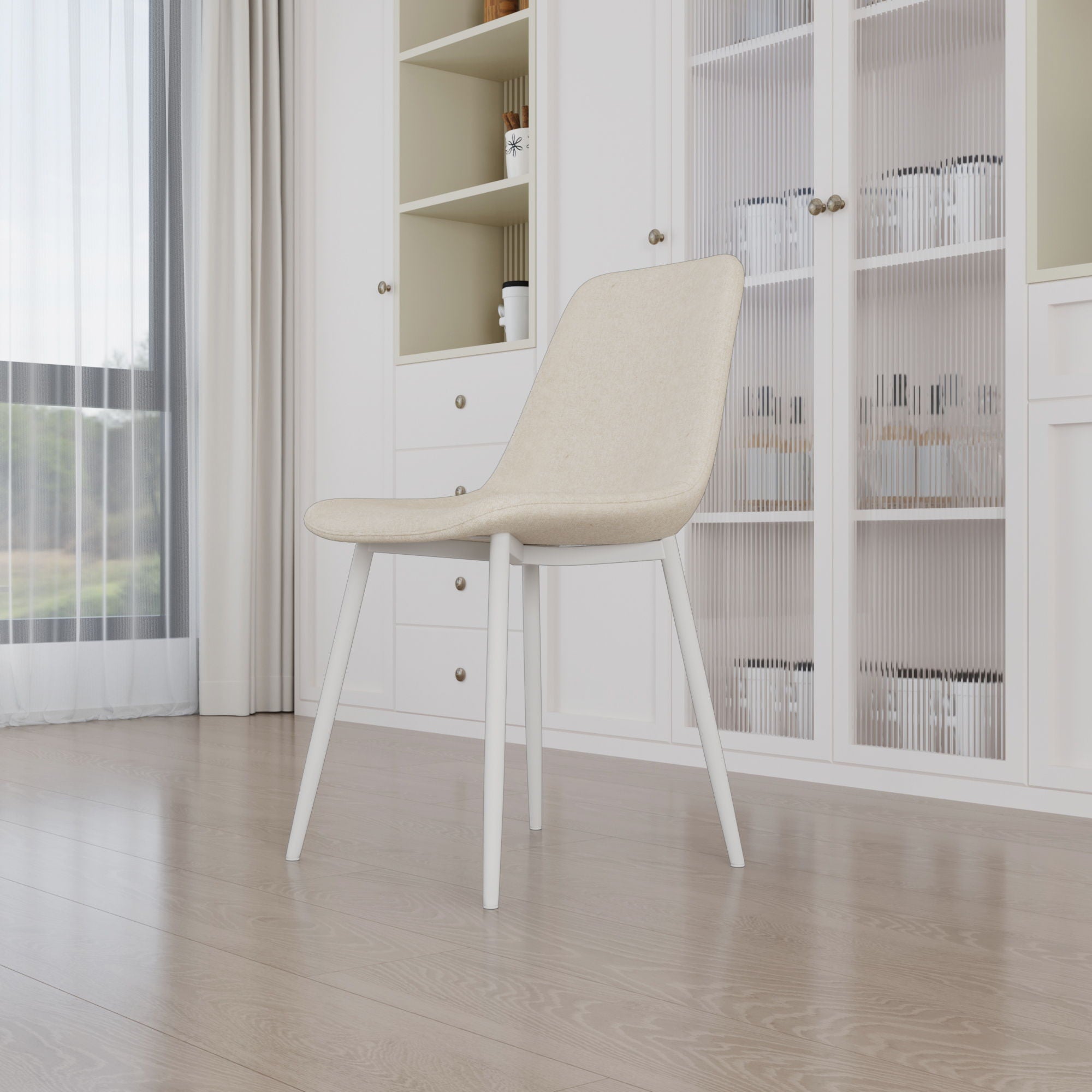 Modern Kitchen Dining Chairs (Set of 4) With Linen Padding And Sturdy Metal Legs - Beige