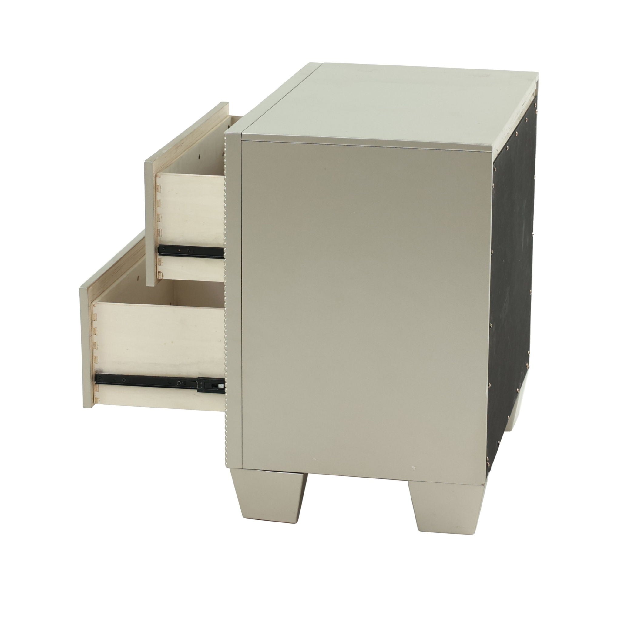 Nightstand With 2 Drawers And Mirror Accent - Silver