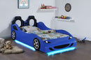 Cruiser Wood  LED Race Car Bed Blue