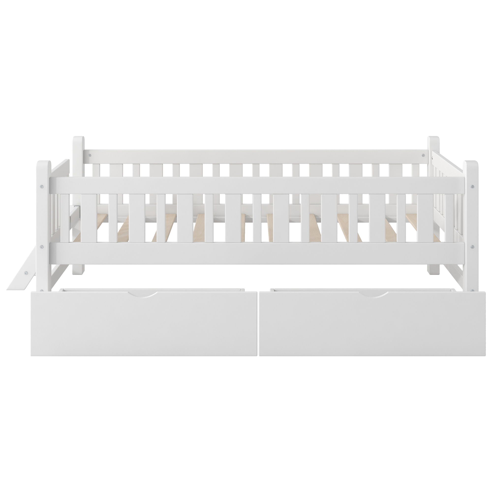 Platform Bed With Guardrail And 2 Drawers