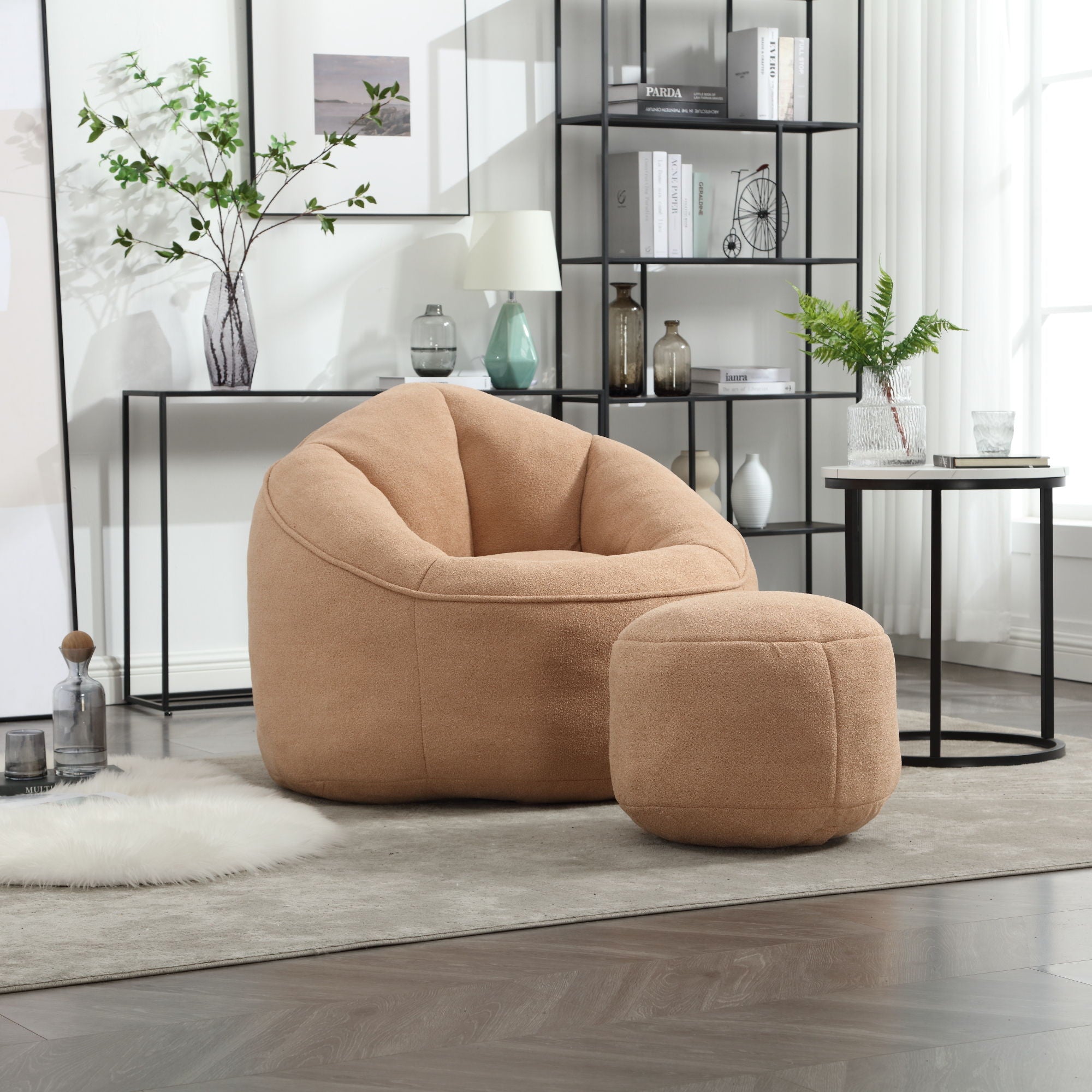 Bedding Bean Bag Sofa Chair High Pressure Foam With Footrest