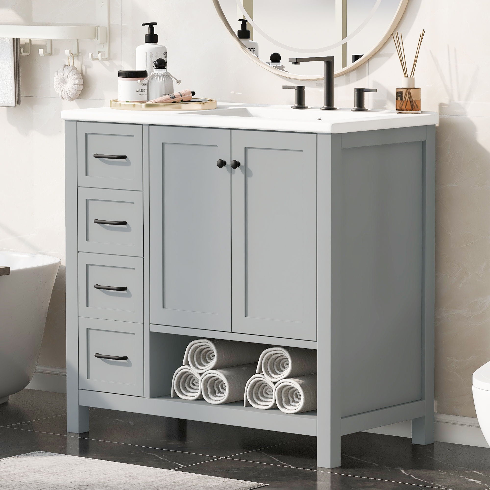 Modern Bathroom Vanity With Sink Top, 2 Doors And 2 Drawers