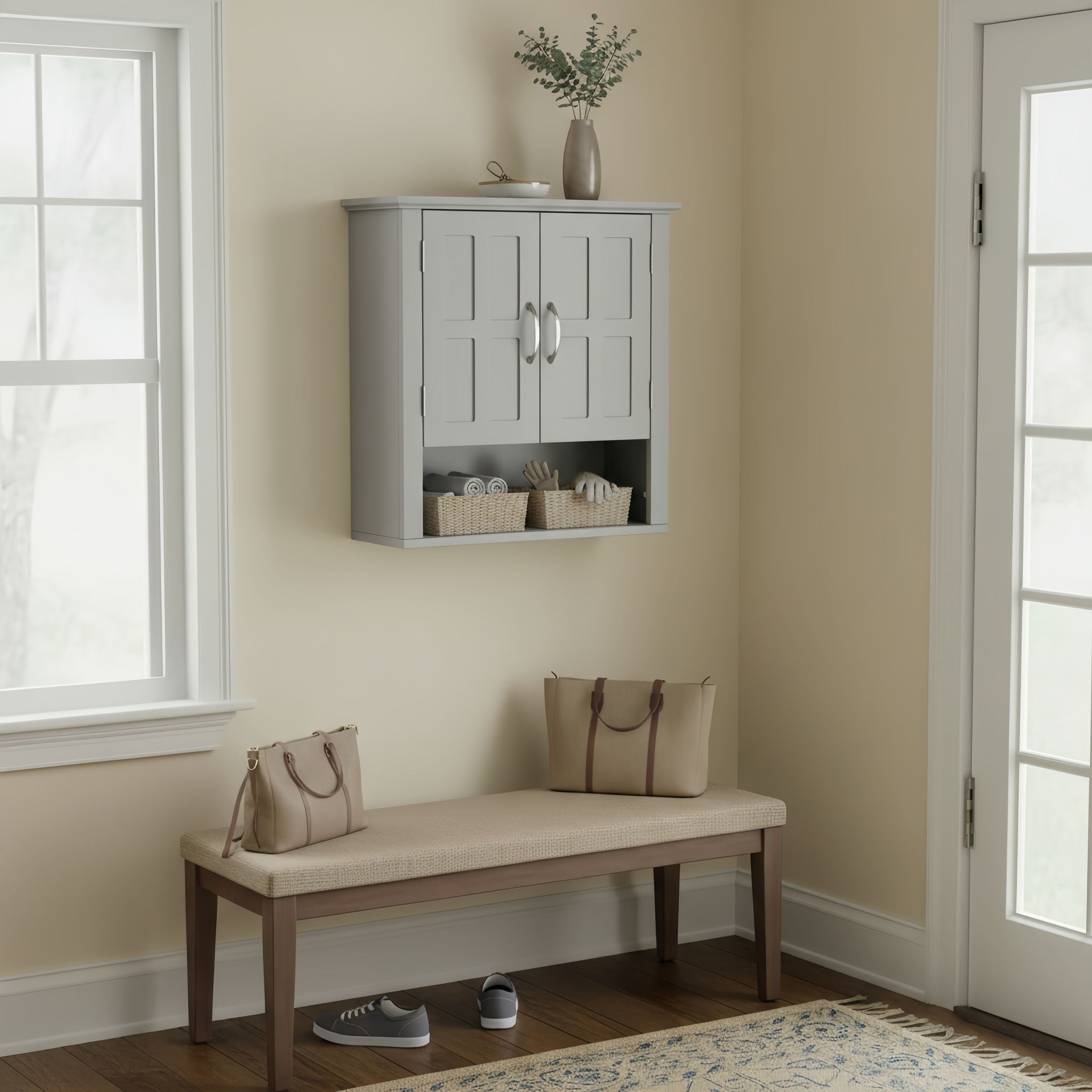 Multi Functional Wall Mounted Cabinet With Adjustable Shelves For Bathroom