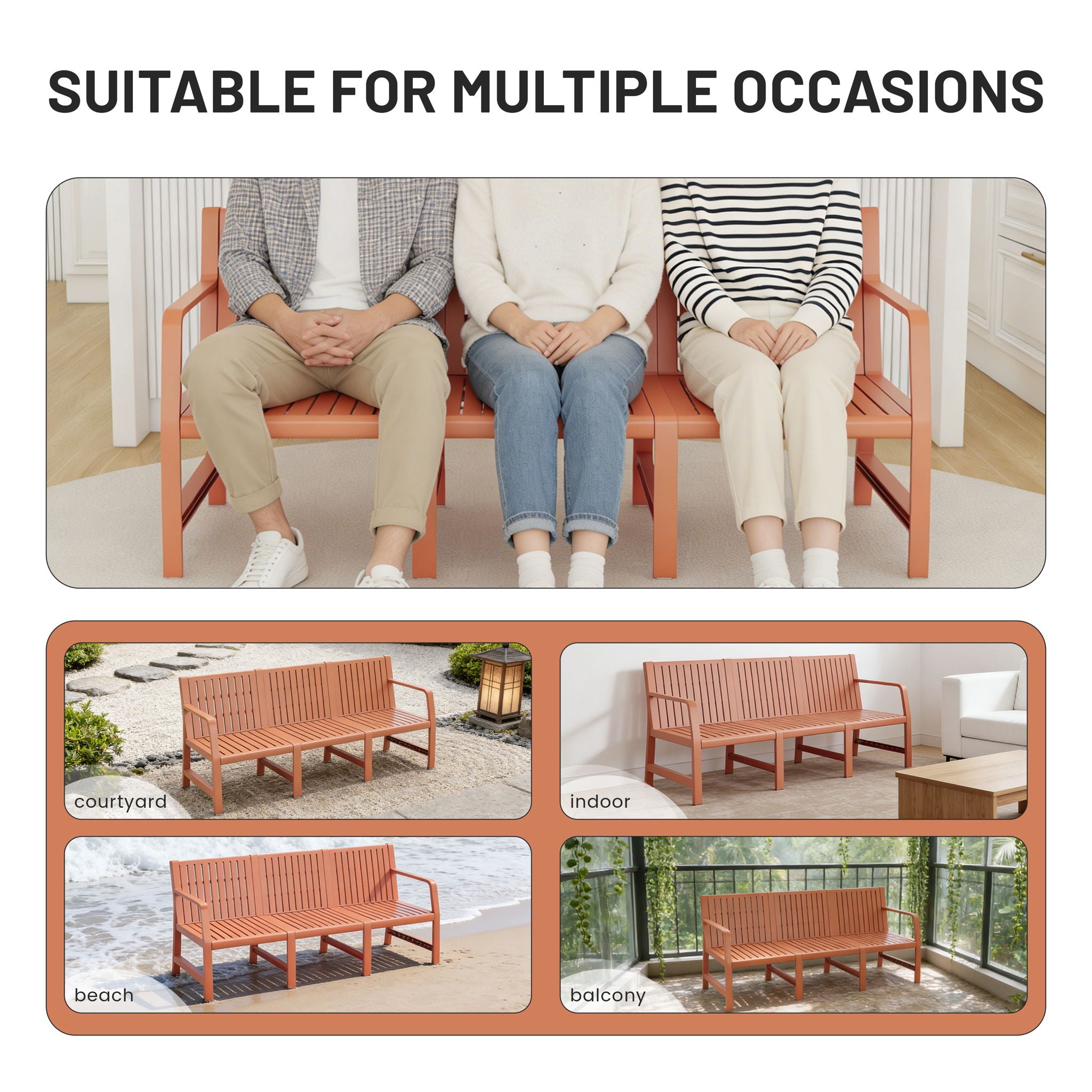 1 Piece Indoor / Outdoor 3 Seater Sofa, UV-Resistant, Waterproof And Durable