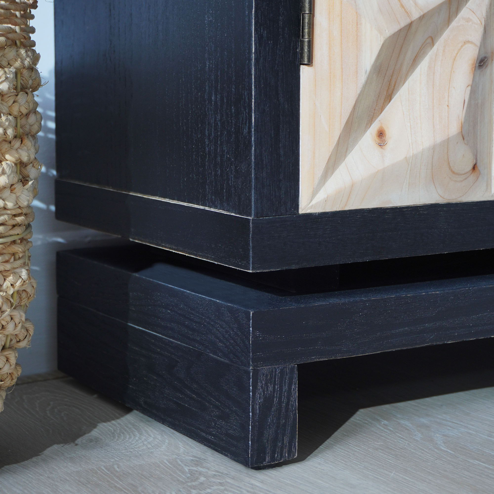 2 Door Accent Storage Cabinet With Diamond Handle - Black / Natural