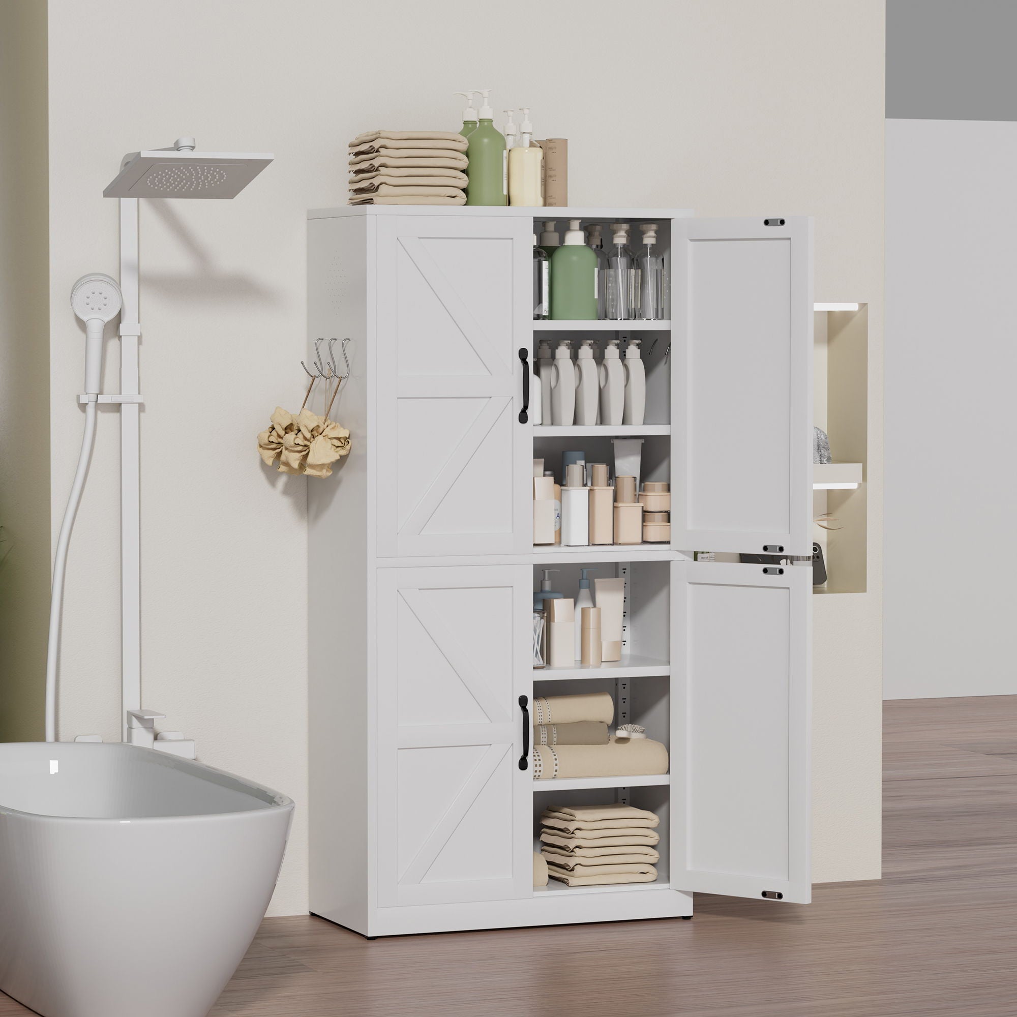 Kitchen Pantry Cabinet With Adjustable Shelves, Heavy Duty Storage - White