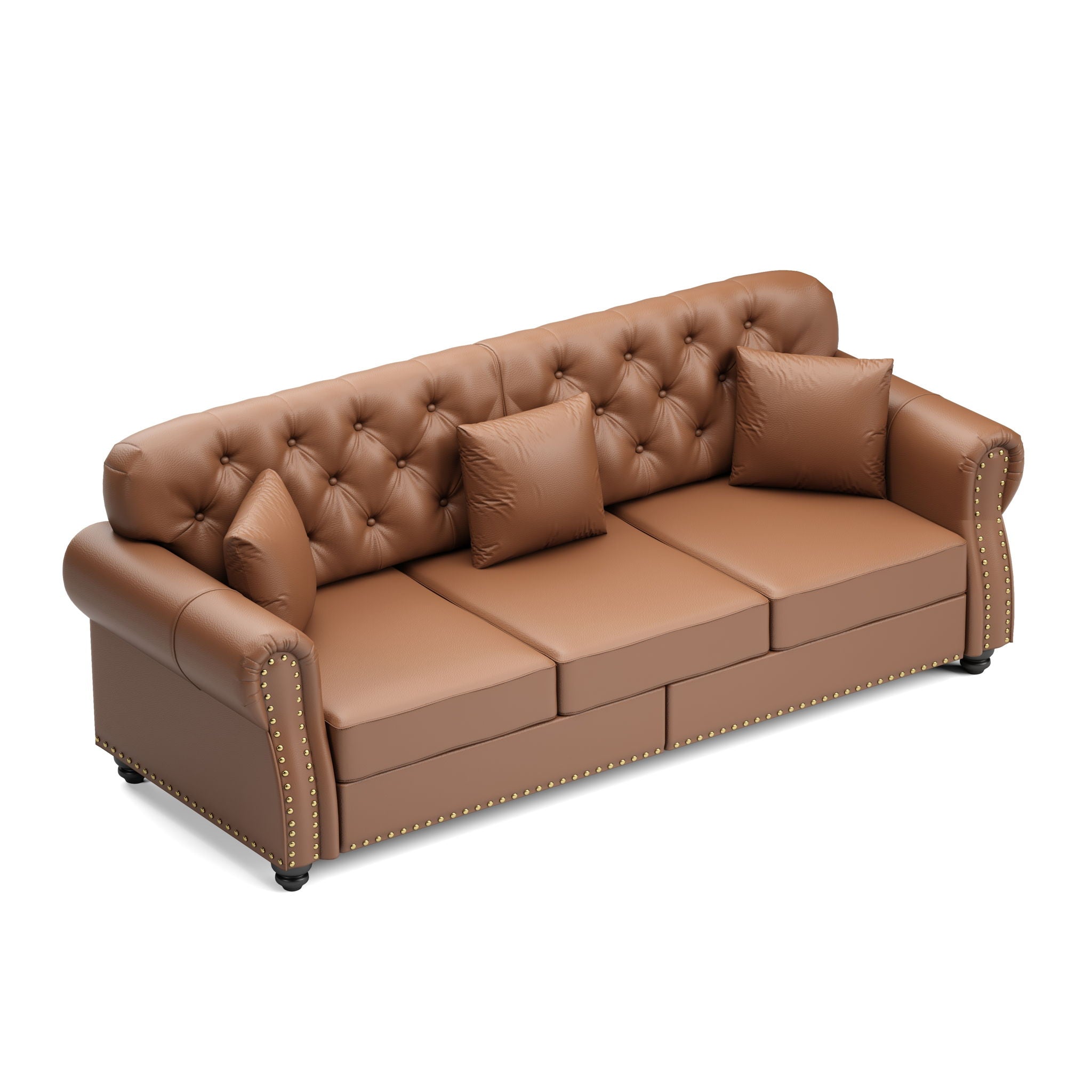 Upholstered Sofa With Nailhead Trim, Rolled Armrests With Ottoman