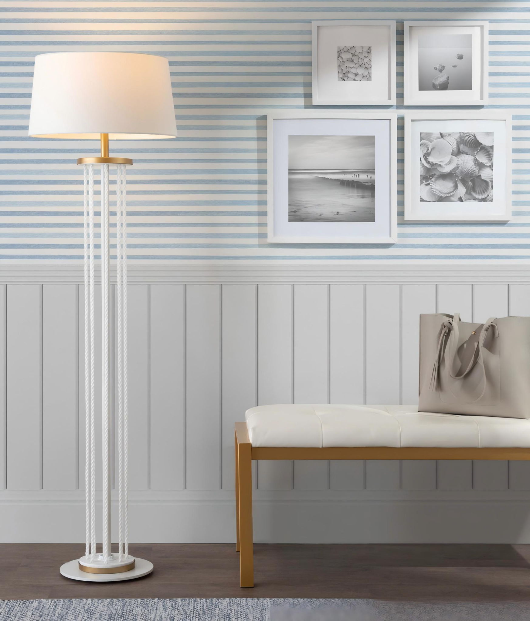 Rope Contemporary Floor Lamp - Natural / White
