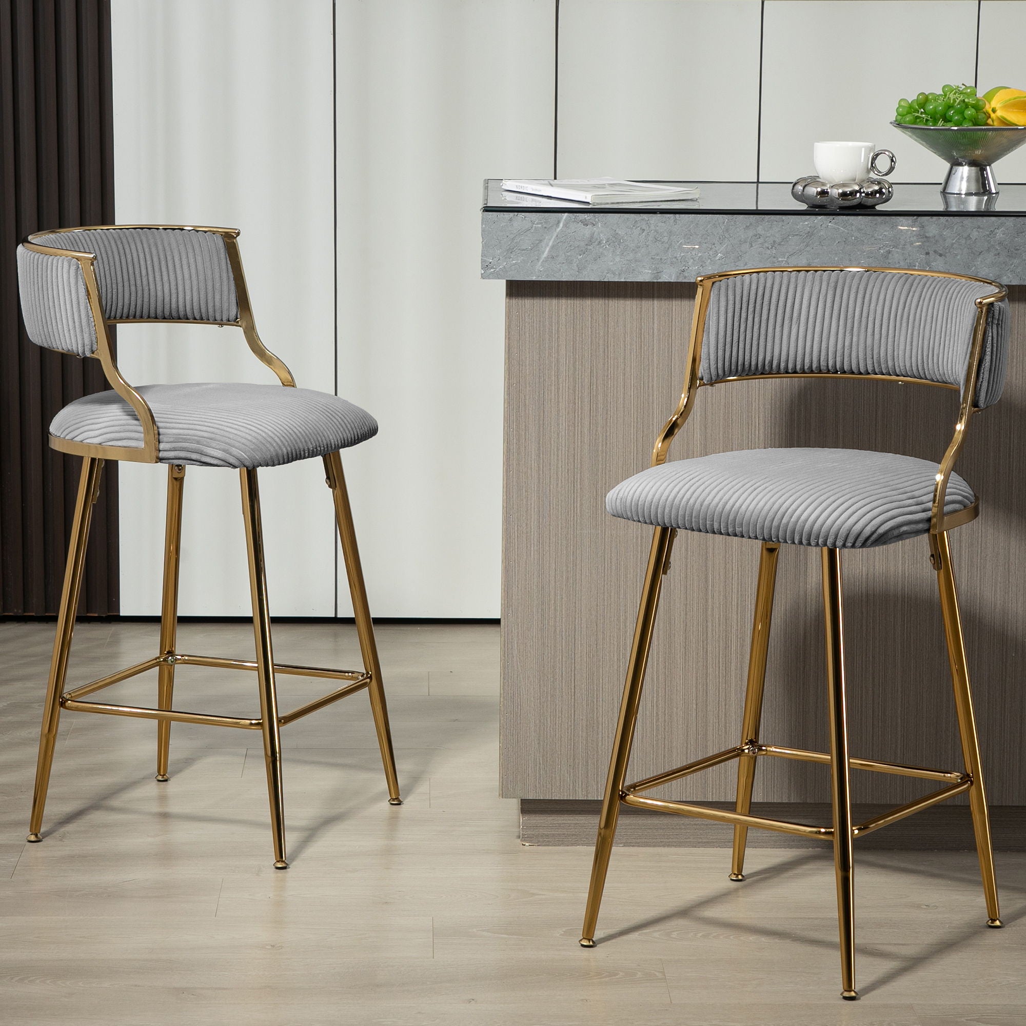 Counter Height Bar Stools With Powder Coating Base And Footrest (Set of 2) -