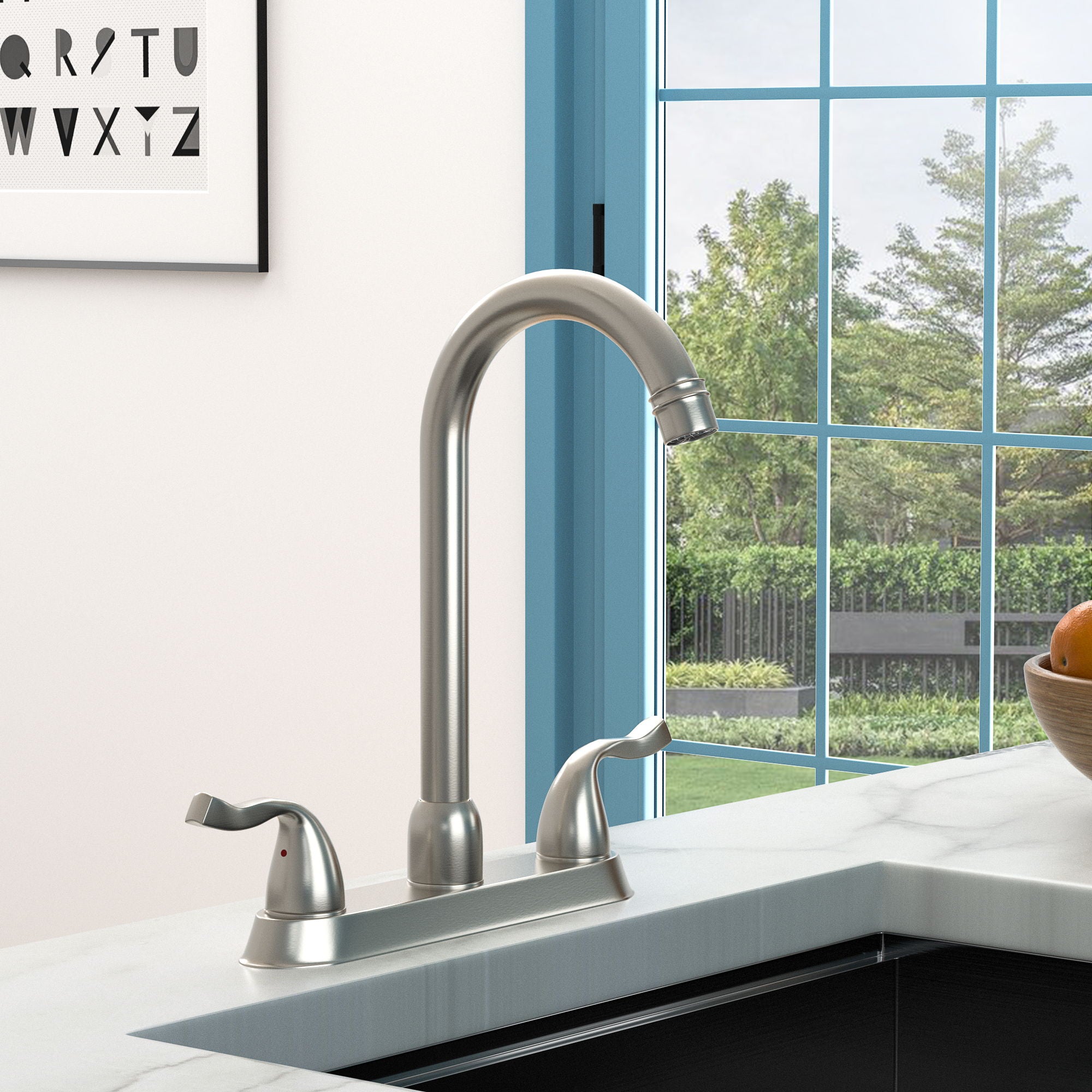 Stainless Steel Kitchen Sink Faucet With 2 Handles, 3 Hole Installation