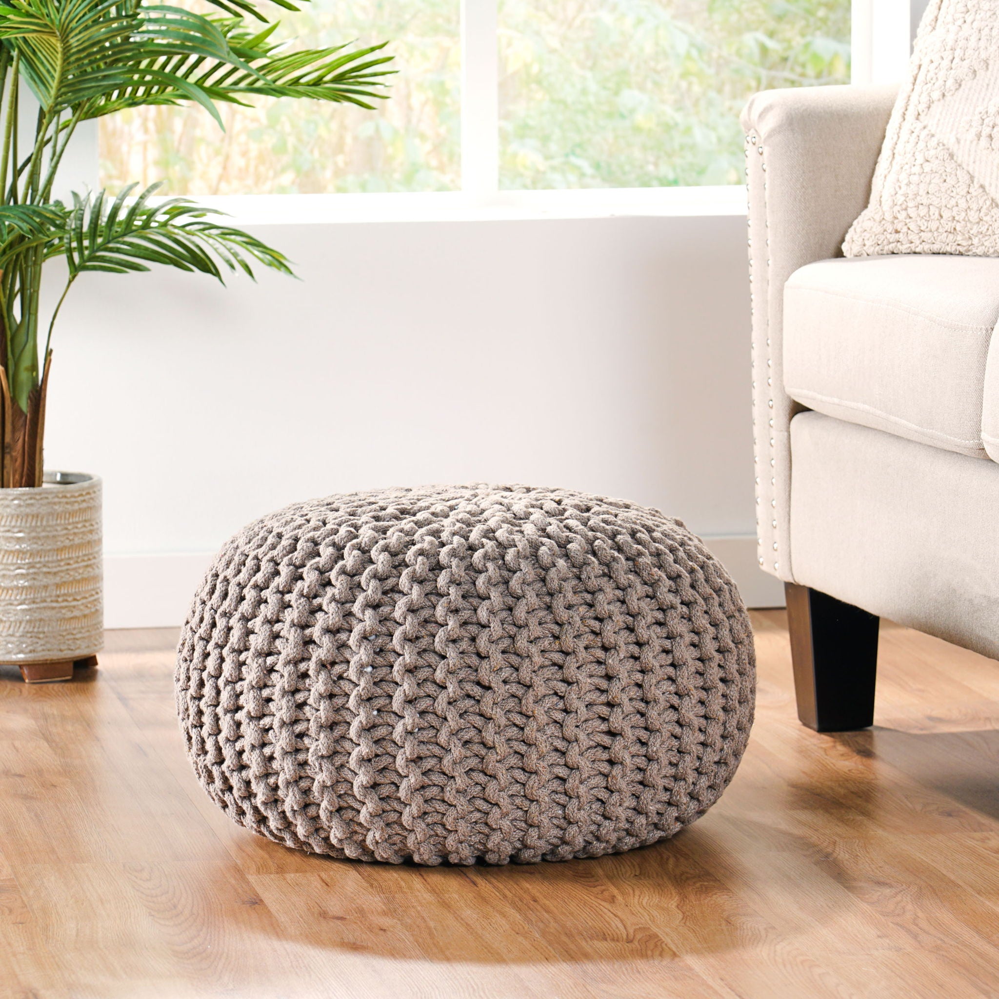 Moro - Knitted Round Pouf With Pumpkin Shape