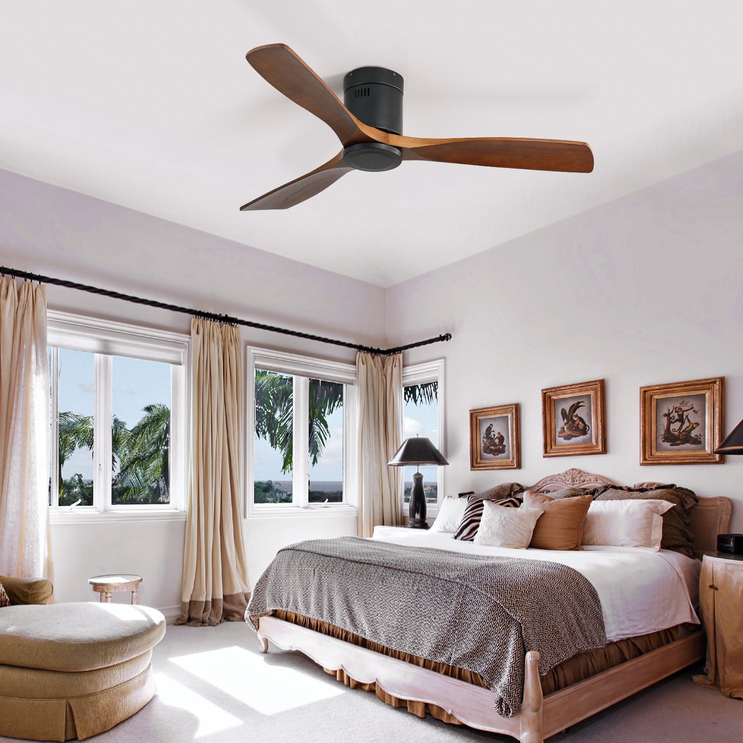 Low Profile Ceiling Fan DC, 3 Blade, Noiseless Reversible Motor, Remote Control