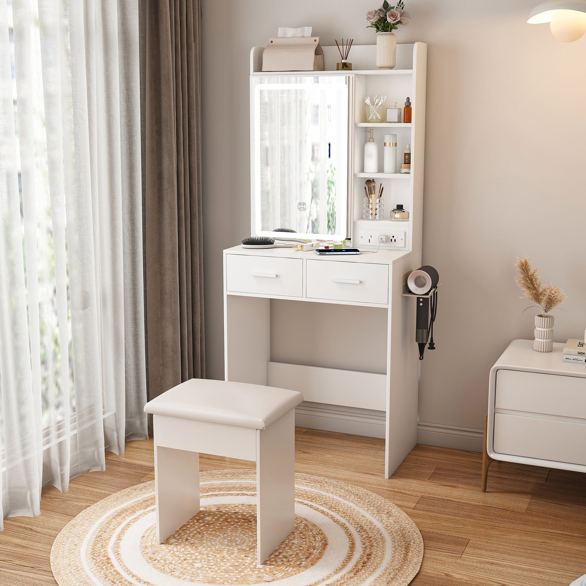 Small Makeup Vanity Desk With Adjustable LED Lights