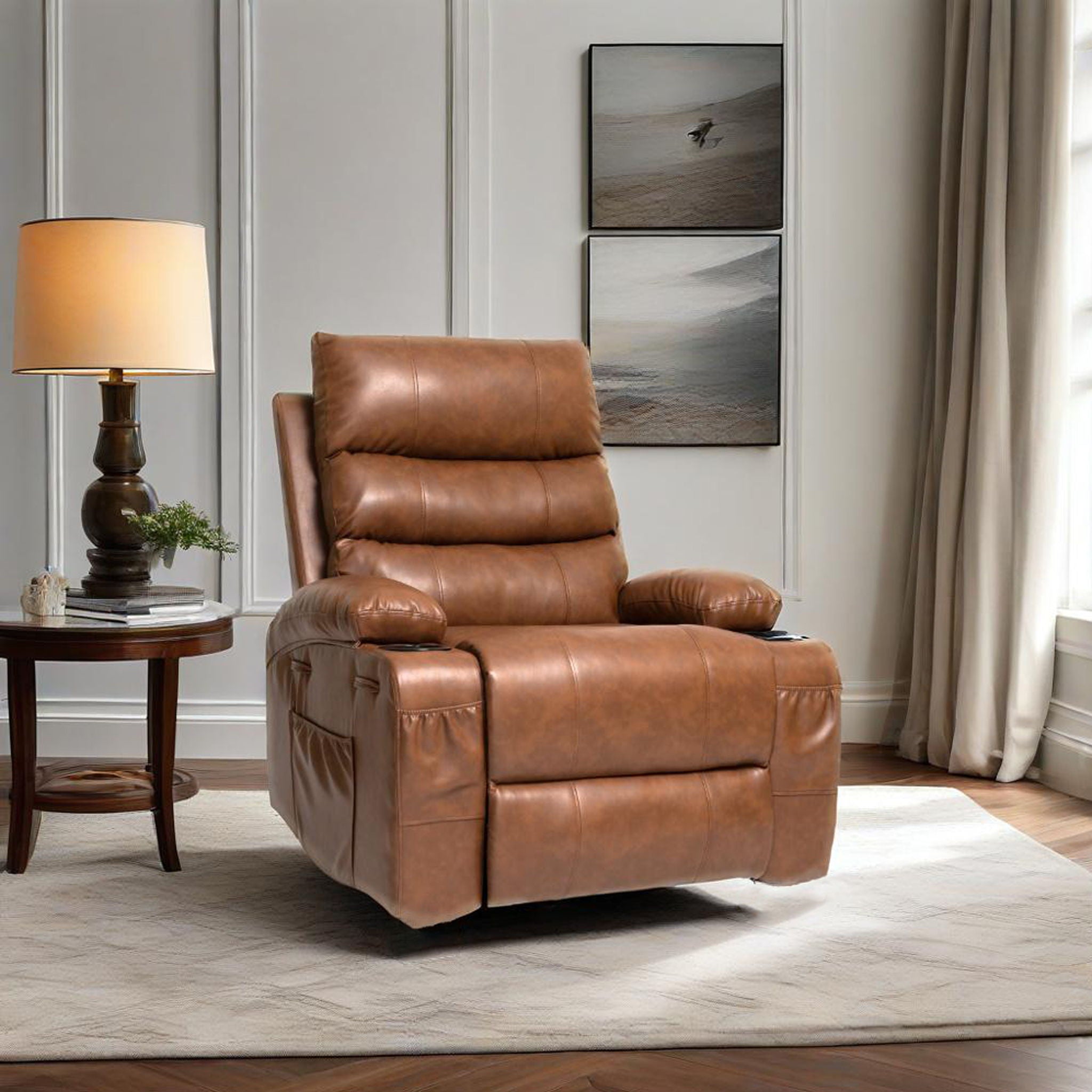 Large Size Electric Power Lift Recliner Chair Sofa With 8 Point Vibration Massage And Lumbar Heat