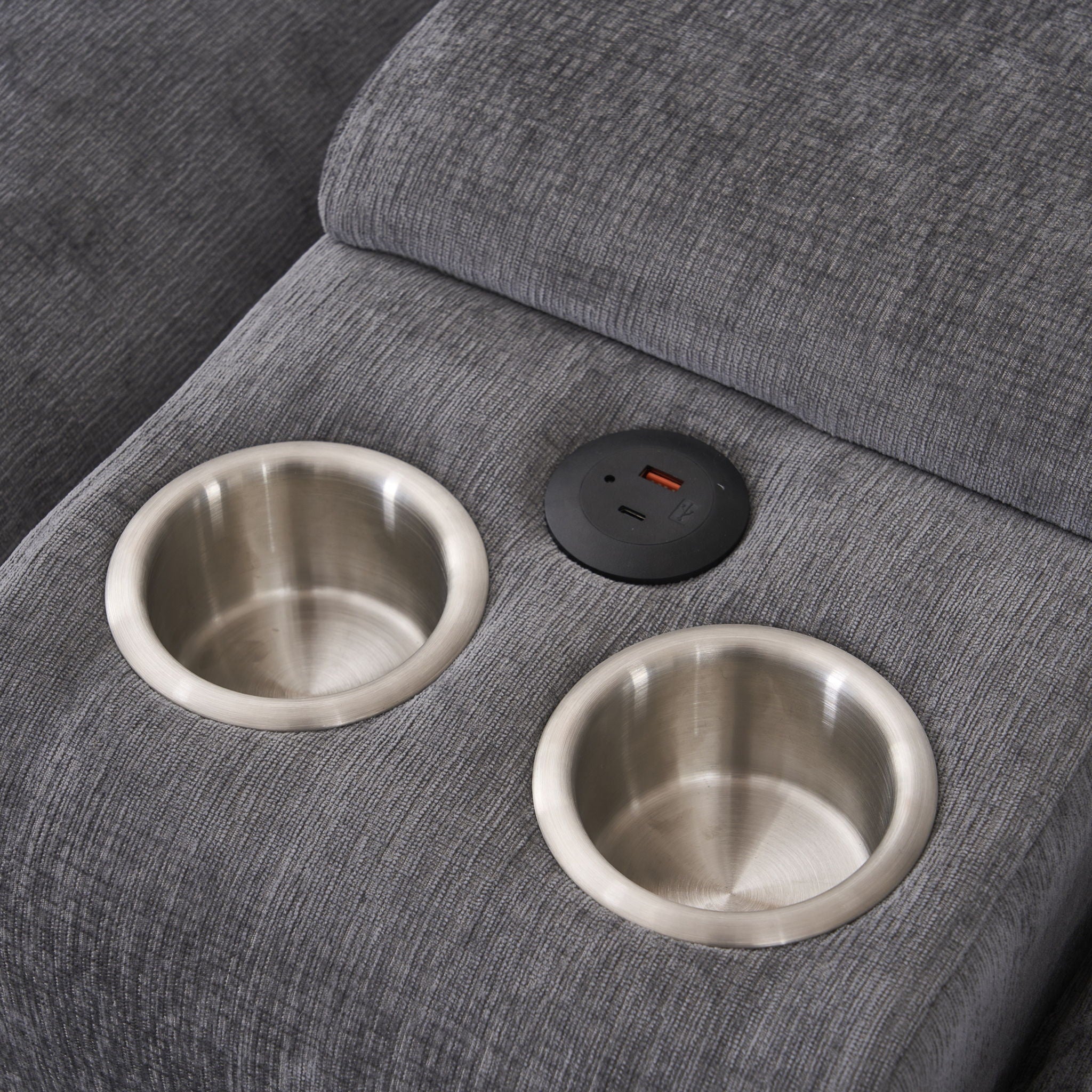 U Shaped Sofa With Console, Cupholders, USB Ports, 6 Seat, Bronzing Suede &