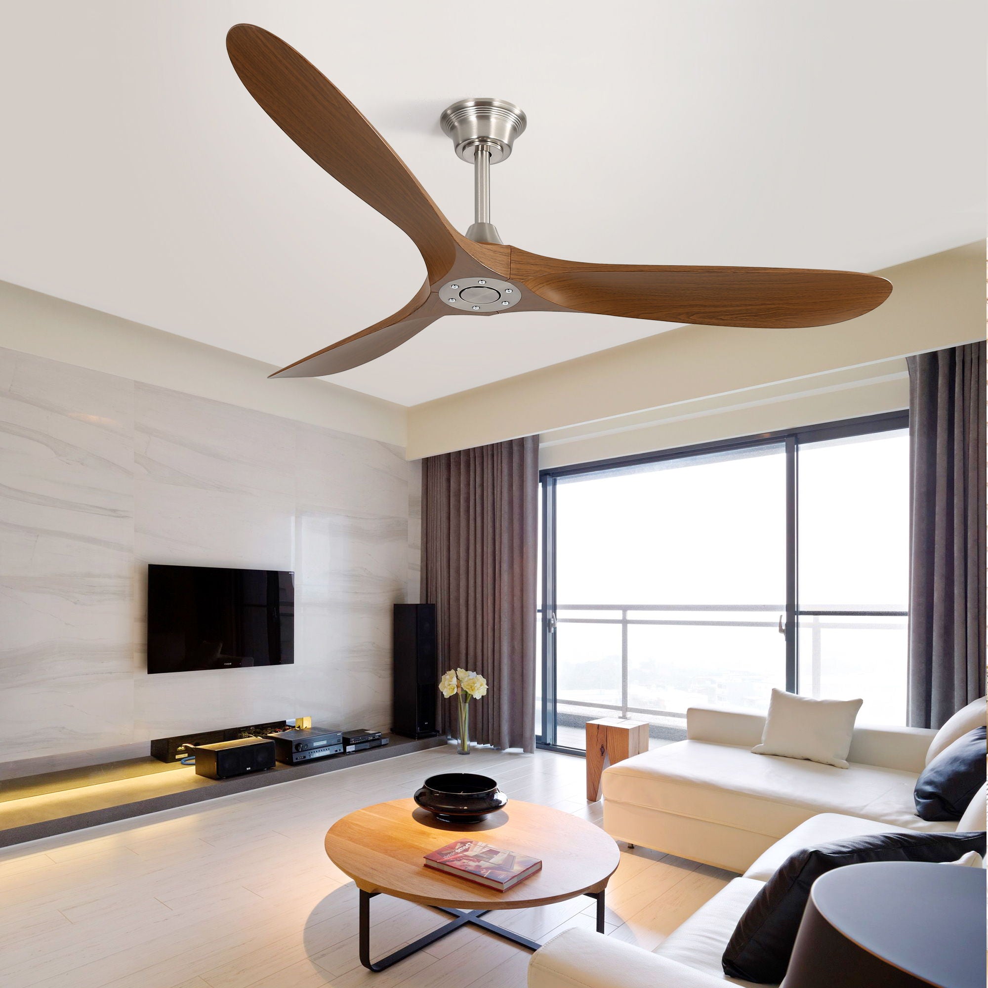Outdoor Ceiling Fan No Light With 3 Blades Smart App Control - Brushed Nickel