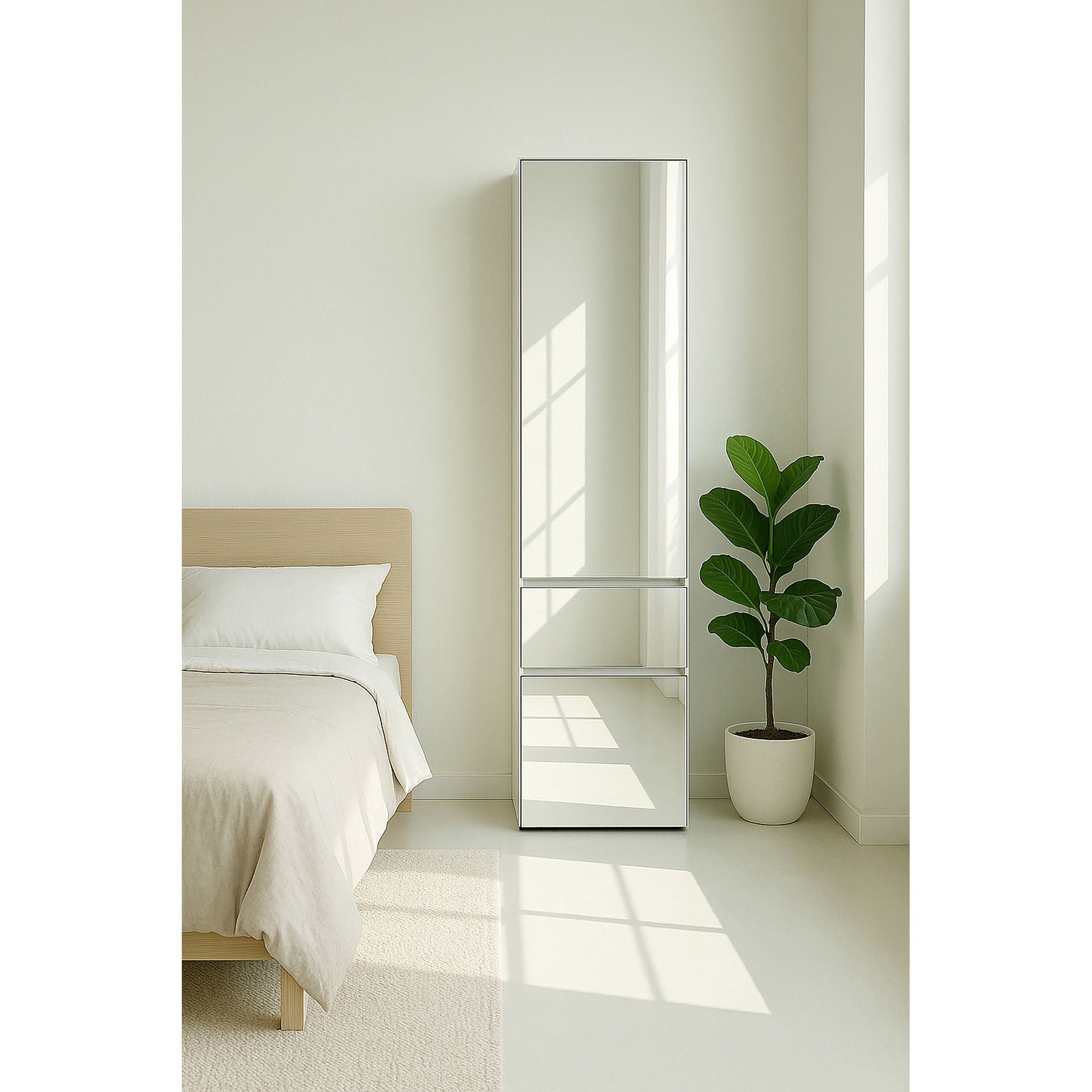 Elise - Slim Modular Closet Cabinet With Mirror - White
