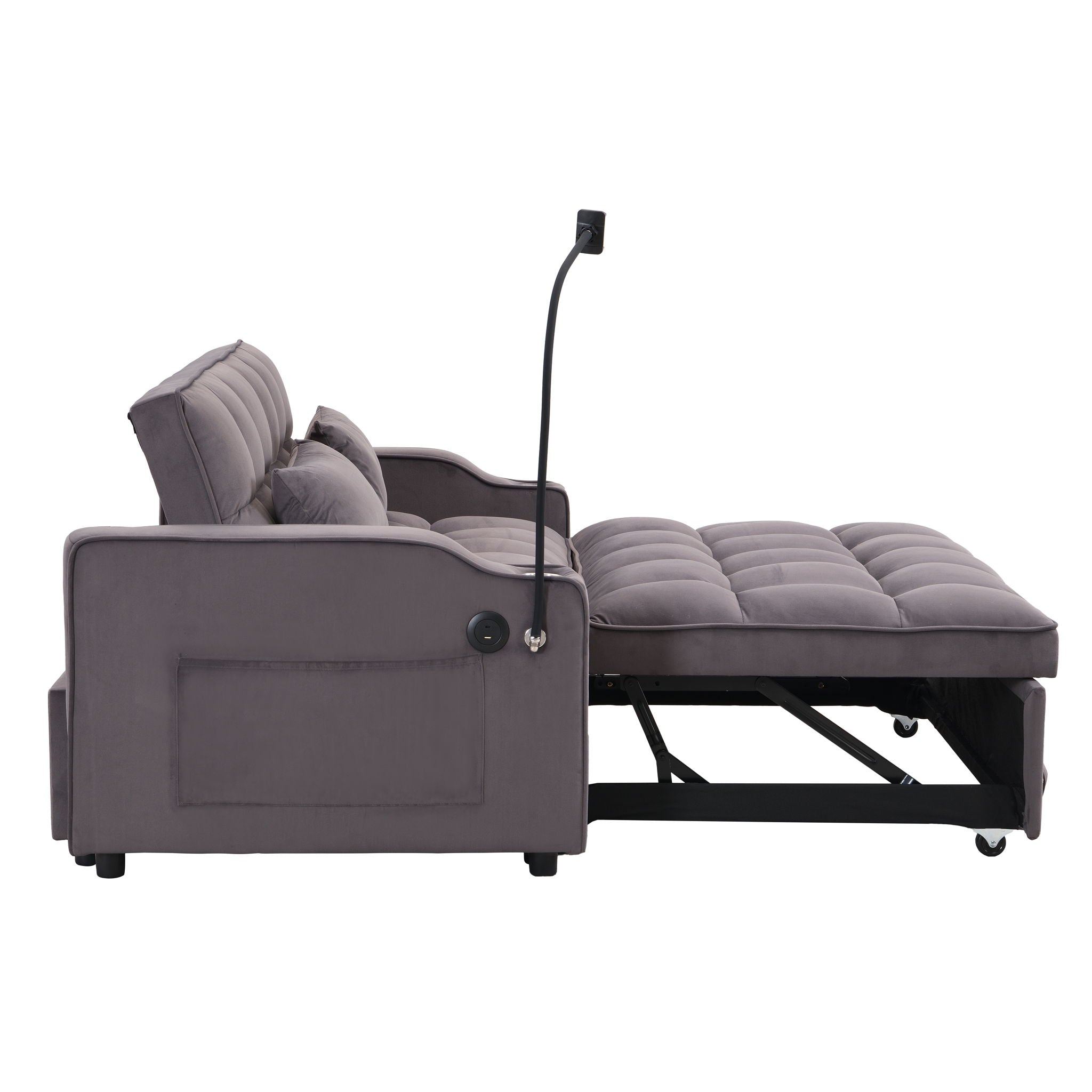 Modern Loveseat With Pullout Bed, Adjustable Reclining Backrest
