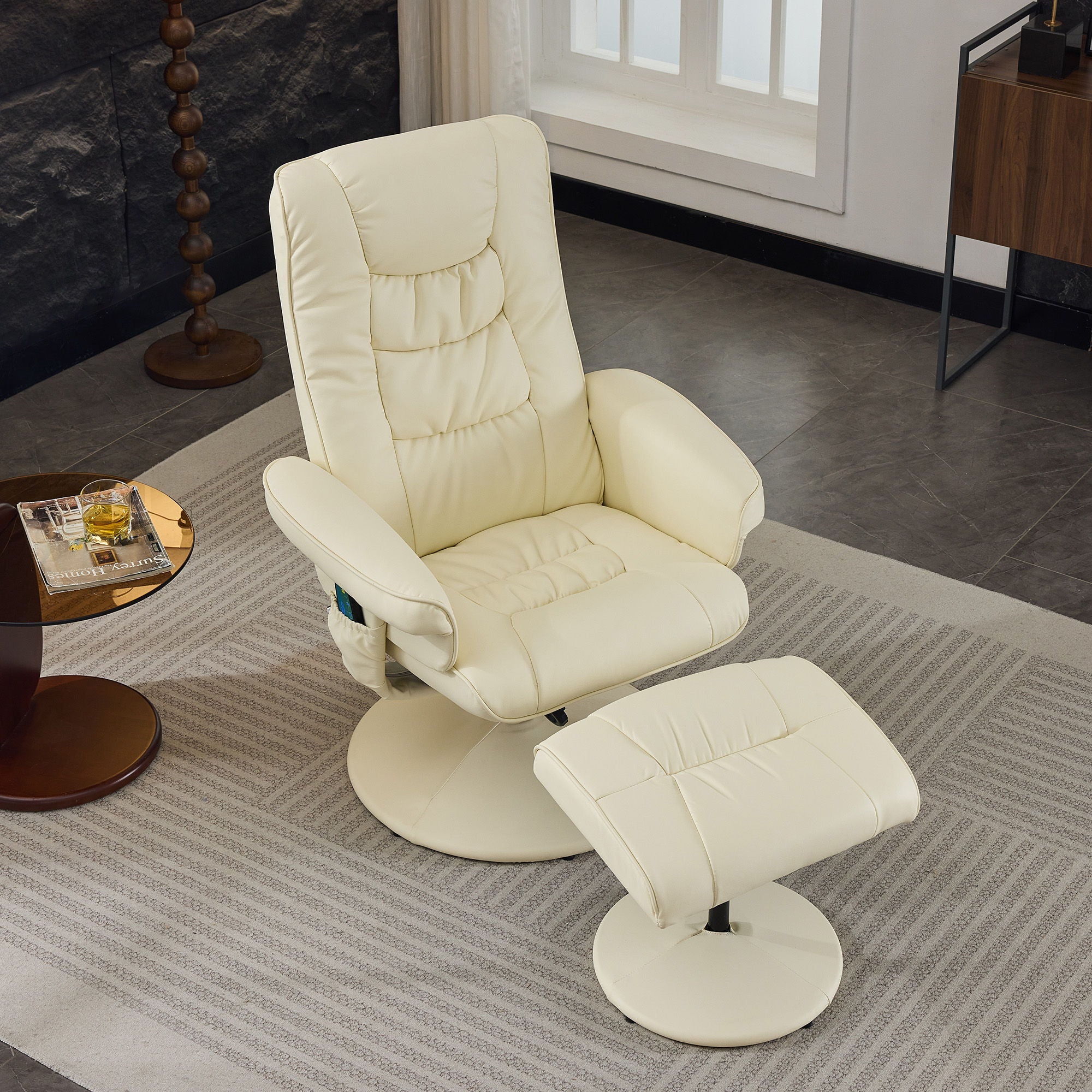 Recliner Chair With Ottoman, 360° Swivel Massage Lounge Chair With 5-Point Vibration & Heated Seat