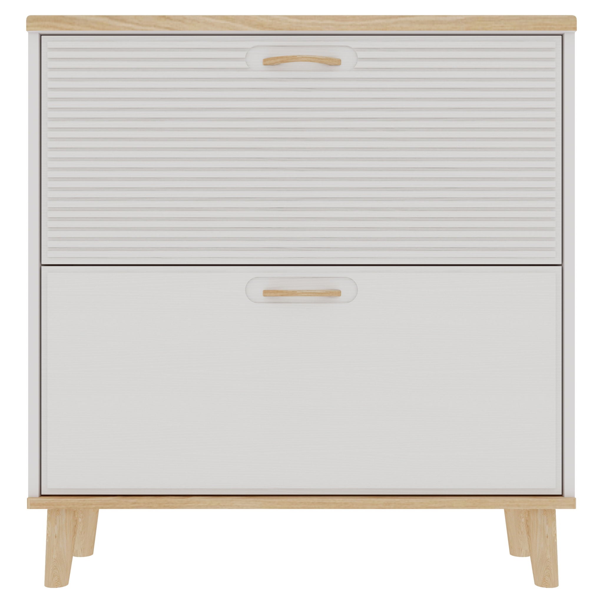 Narrow - Entryway Shoe Storage Cabinet With 2 Flip Drawers Legs - Natural / White