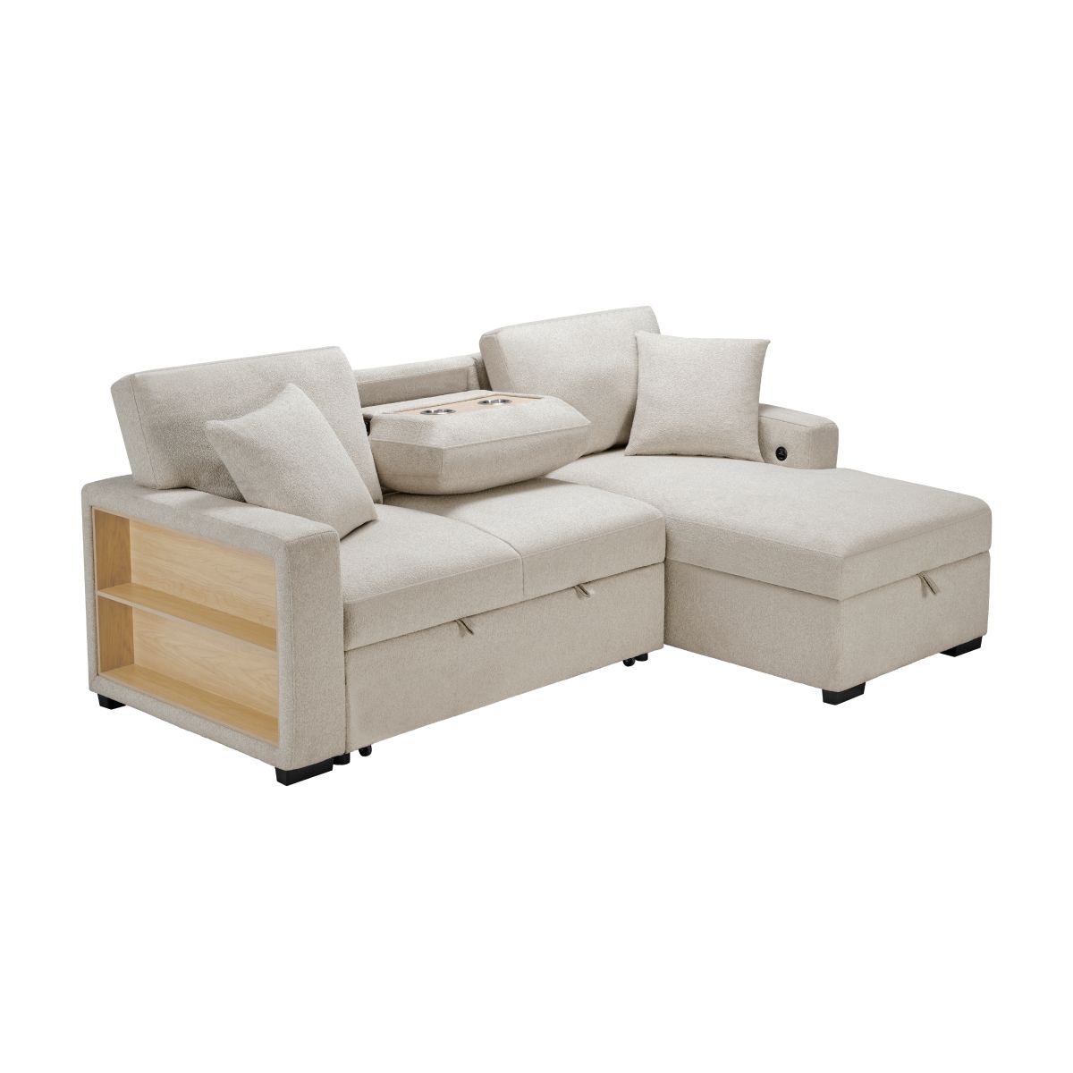 Pompano - Sectional With Chaise, Pull-Out Bed And Hidden Storage, Charging Ports
