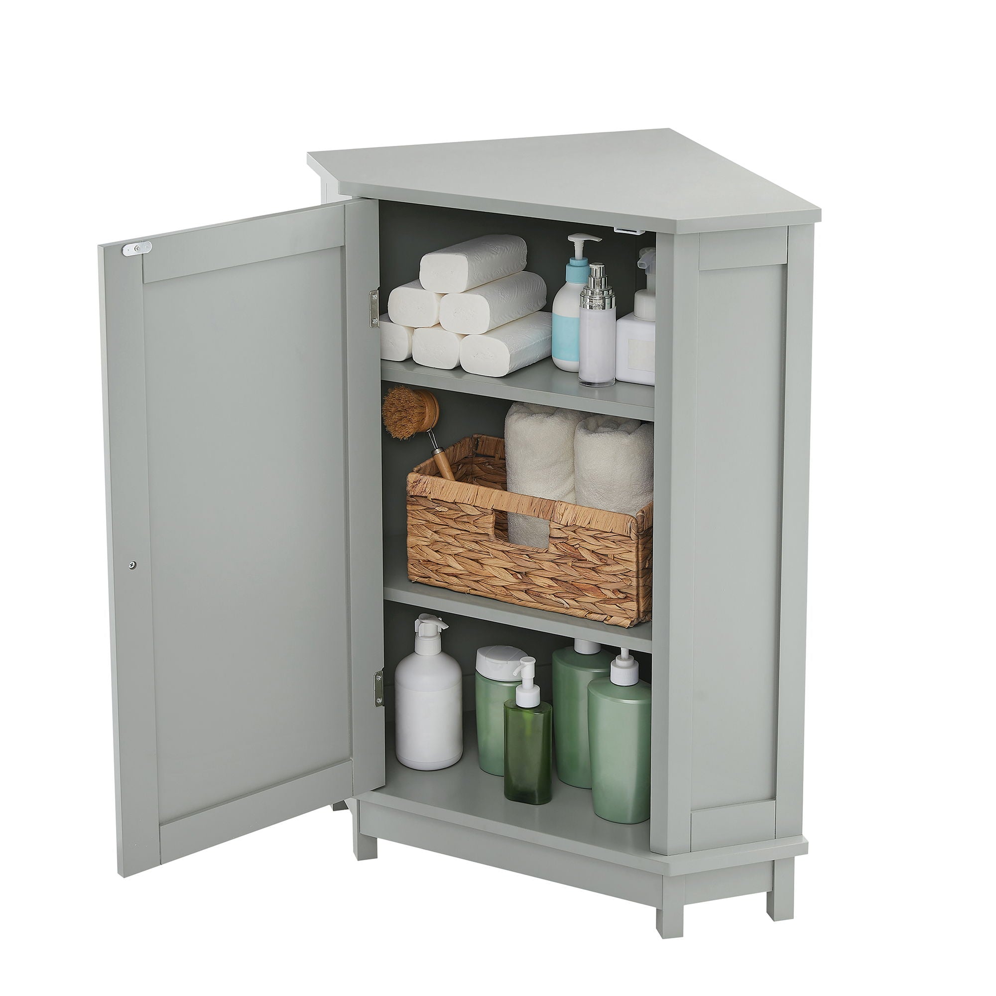 Bathroom Cabinet Triangle Corner Storage Cabinet With Adjustable Shelf Modern Style