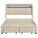 Madison Upholstered LED  Storage Platform Bed Cream