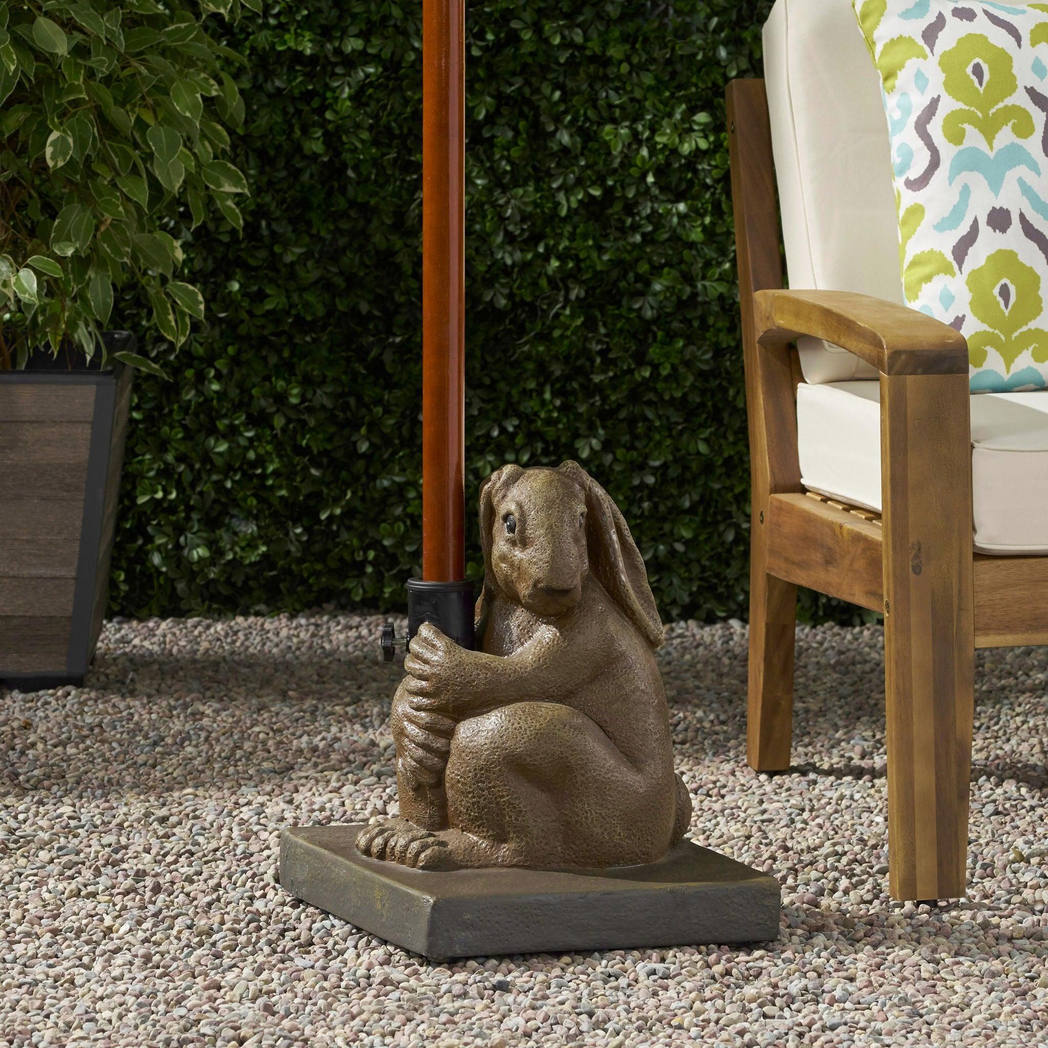 Hand Crafted Rabbit Umbrella Base With Playful Design - Light Brown