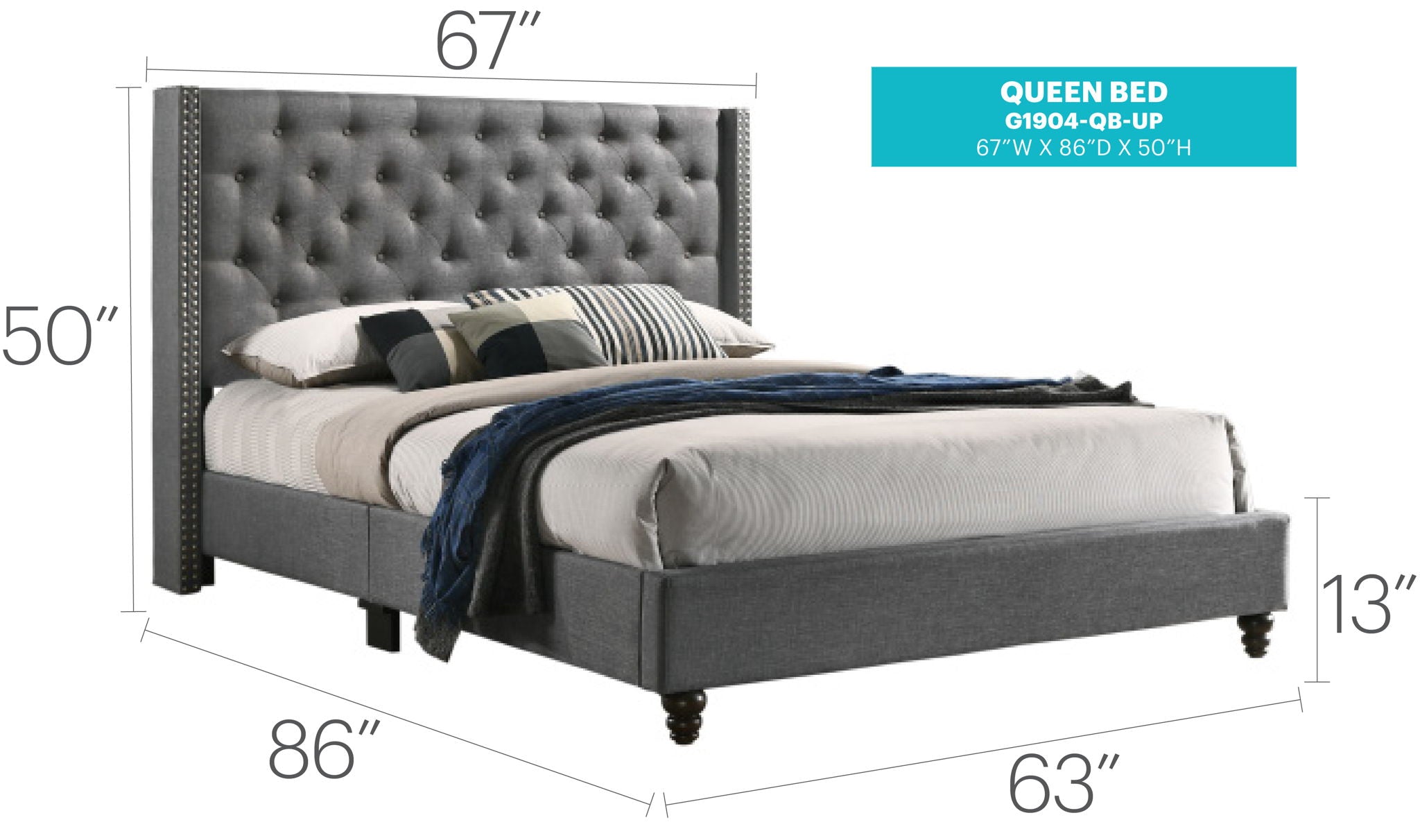 Nailhead Bed Transitional Vibrant
