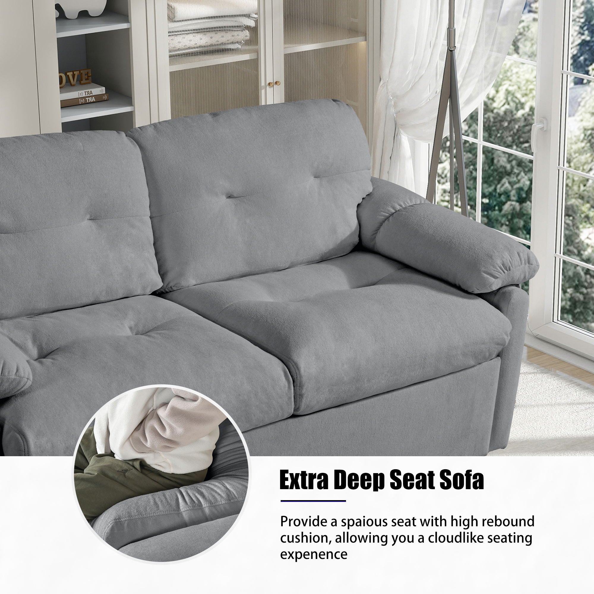 Convertible Pull Out Sofa Bed Queen Size, 3 In 1 With Side Storage