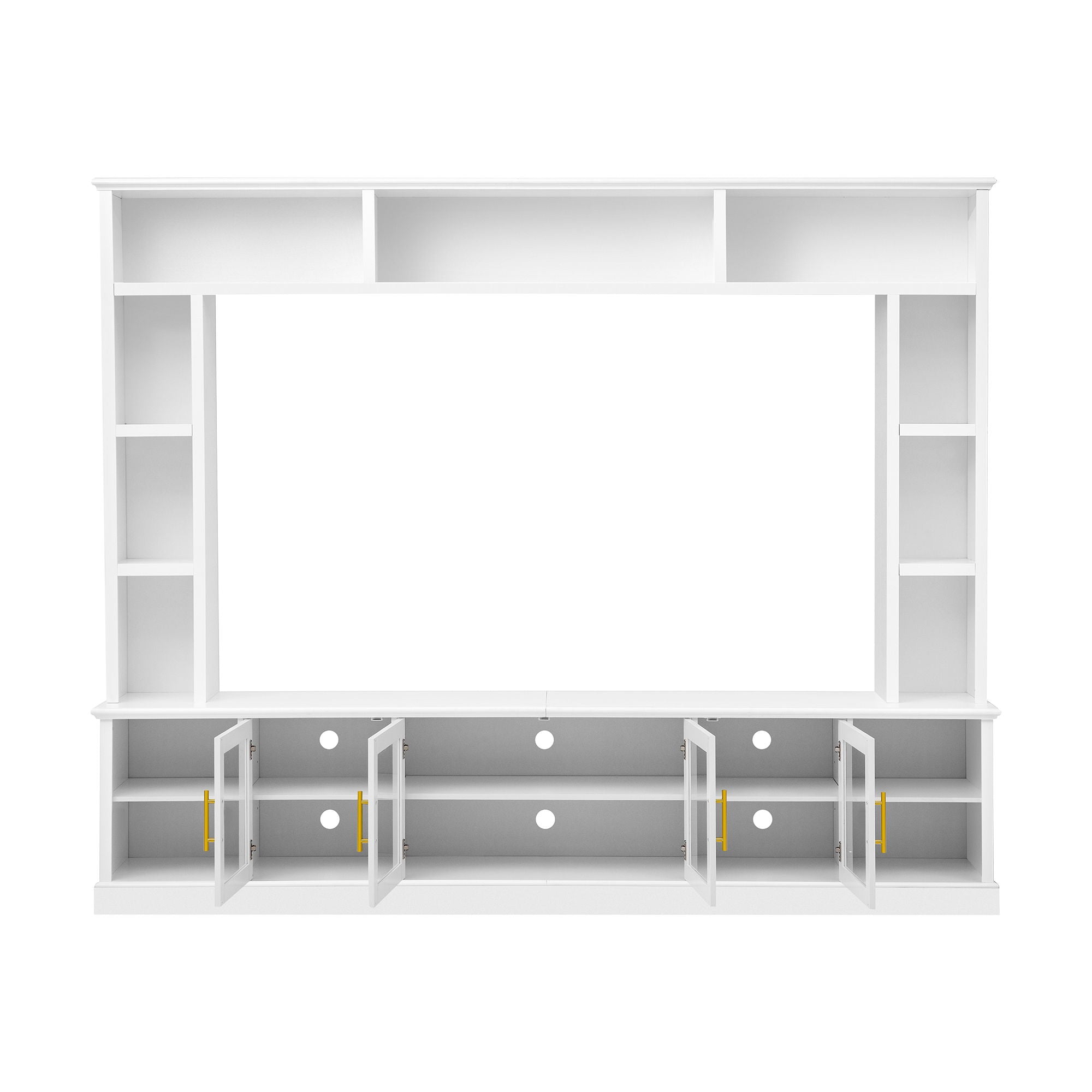 All-In-One Entertainment Center With Bookshelves & Tempered Glass Doors, TV Console Unit For Living Room