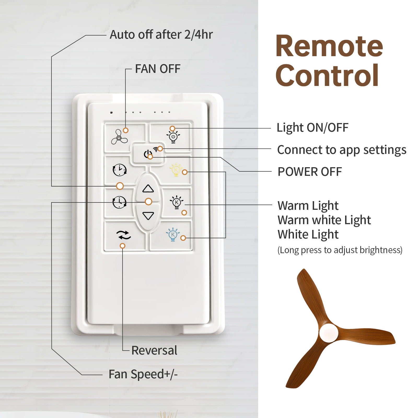 Smart Ceiling Fan With Remote Control, 3 Blades, Dimmable LED Light, Reversible DC Motor - Black