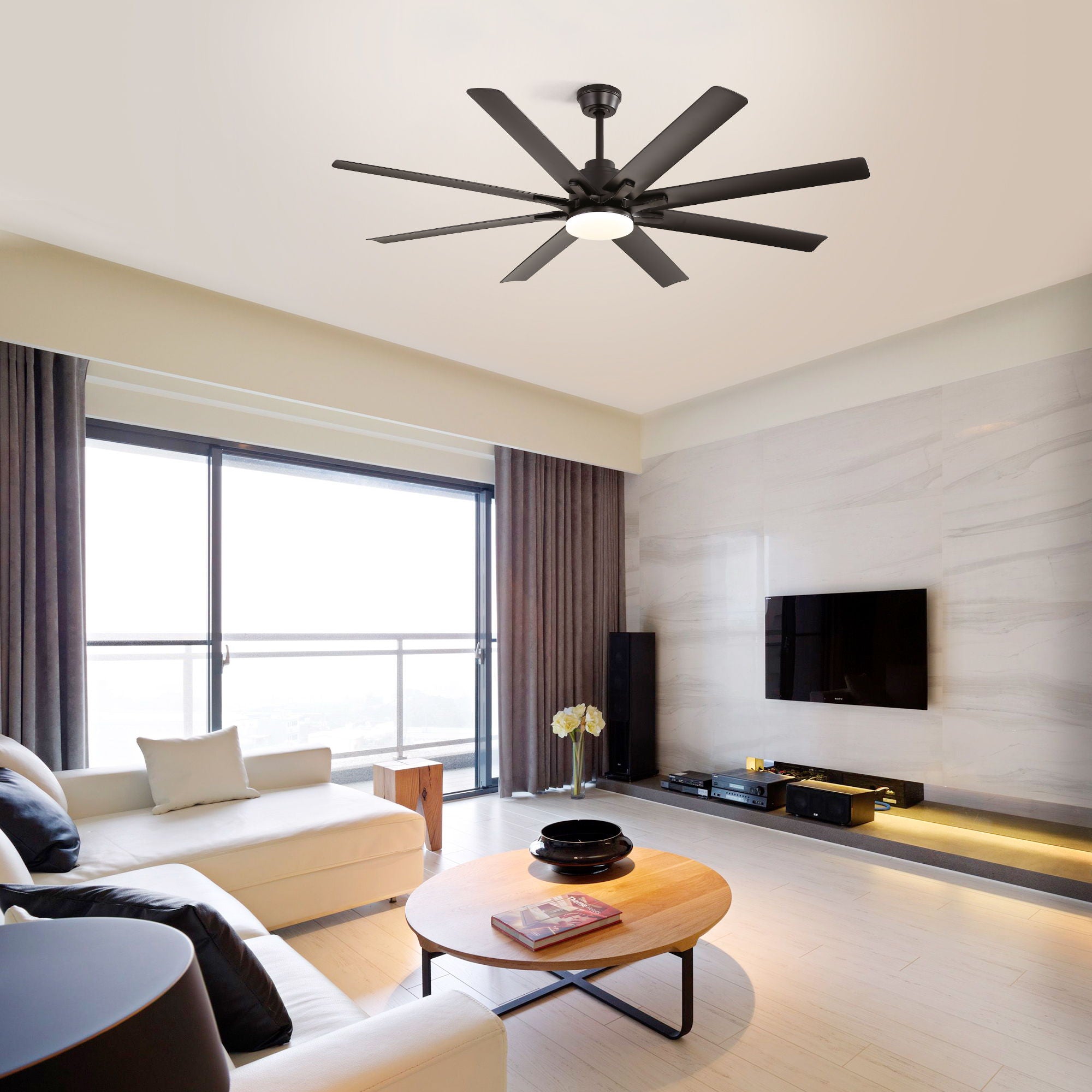 Ceiling Fan With Dimmable LED Light, 8 Blades, Smart Remote Control, Reversible DC Motor For Home Office And Living Spaces - Matte Black