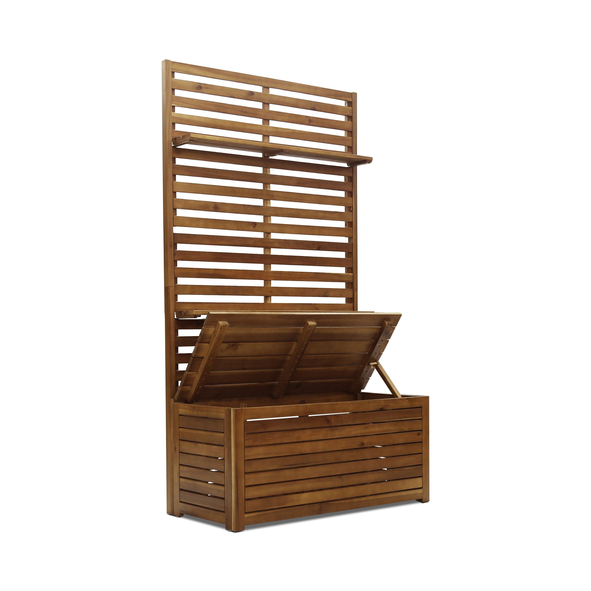 Storage Bench With Rack - Teak