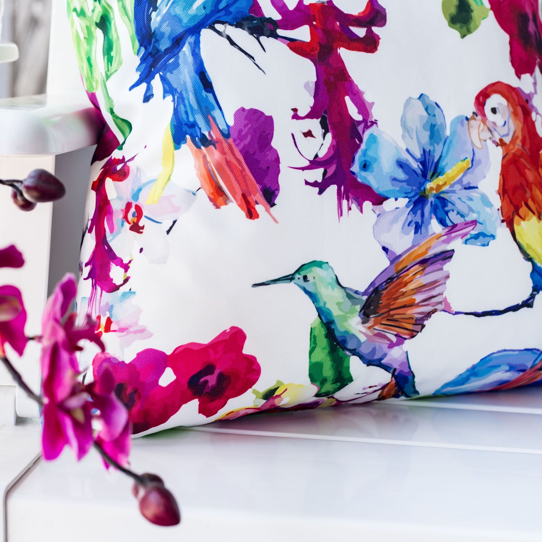 Tropical Parrot Outdoor & Indoor Pillow With Solarium - Multicolor
