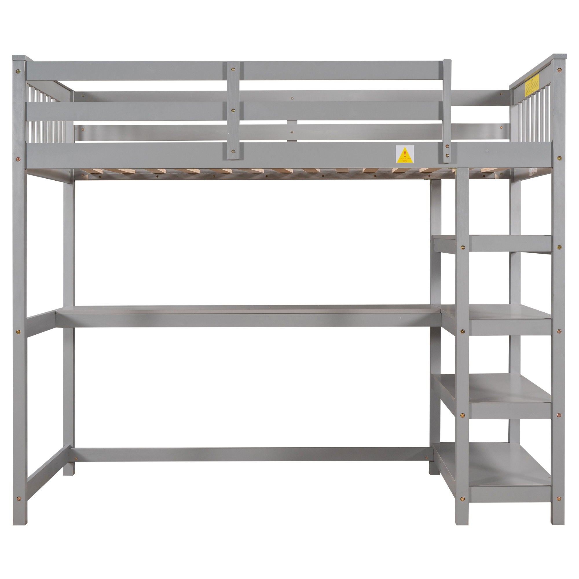 Loft Bed With Storage Shelves And Under Bed Desk