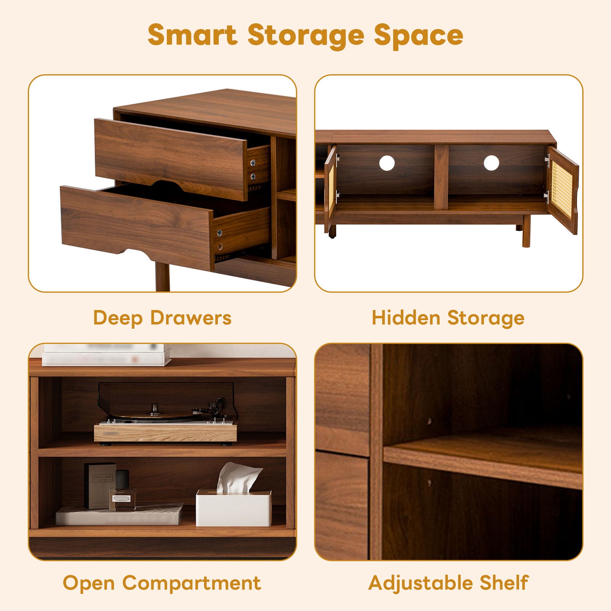 TV Stand For TVs Up To 85", Media Console With 2 Drawers - Walnut