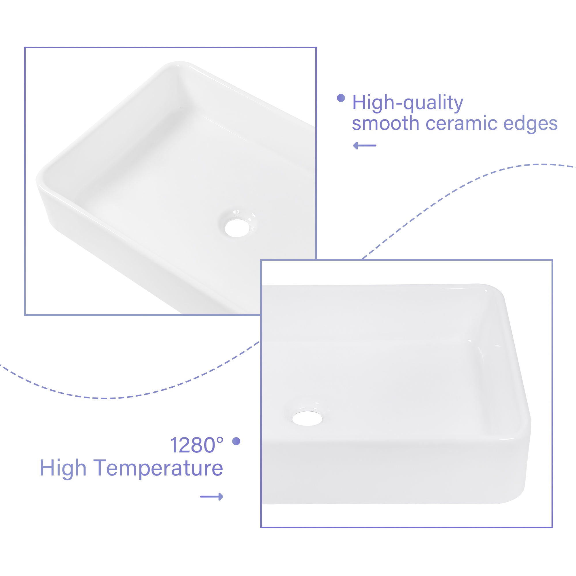 Modern European Design Ceramic Rectangular Vessel Bathroom Sink