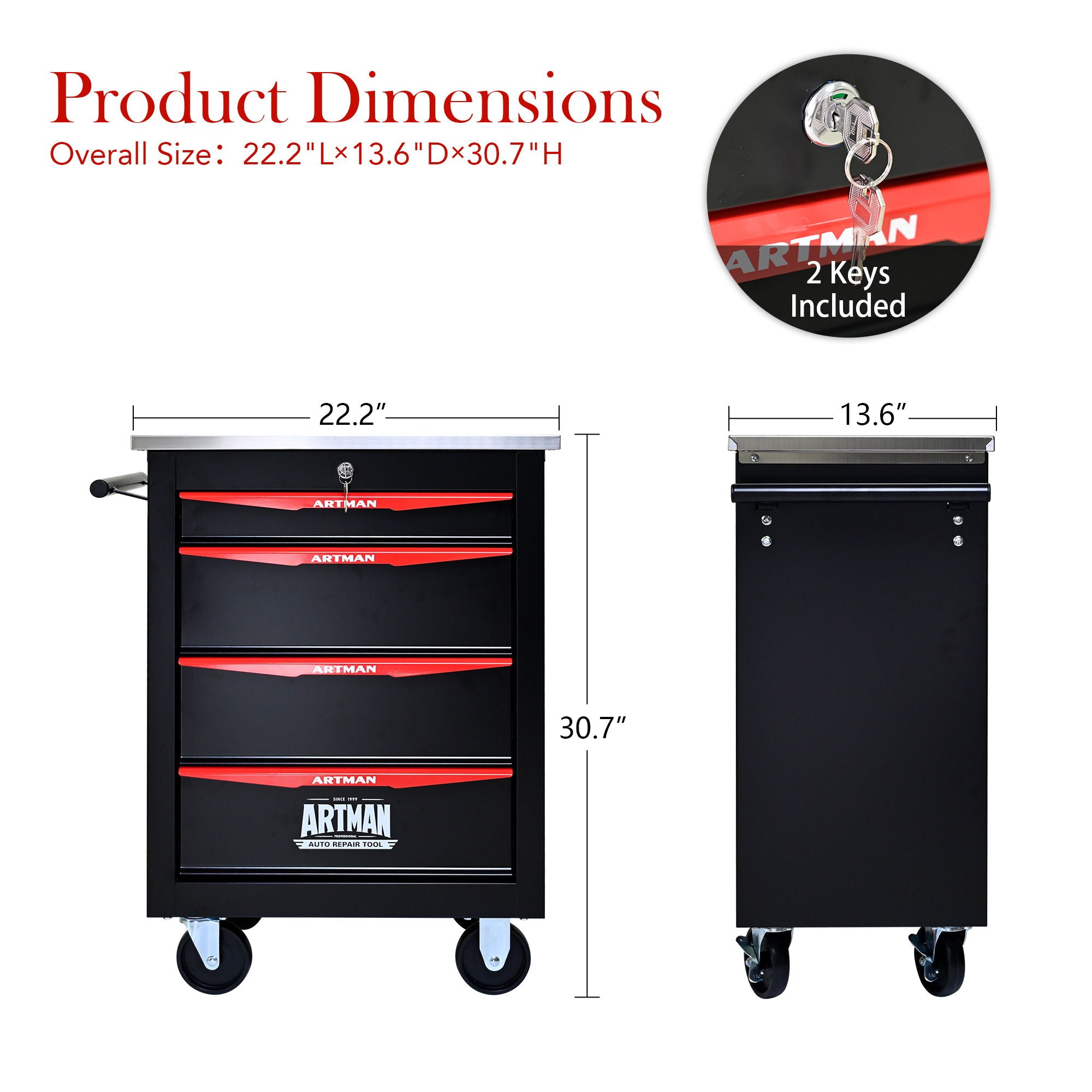 Drawer Multifunctional Tool Cart With Wheels For Garage