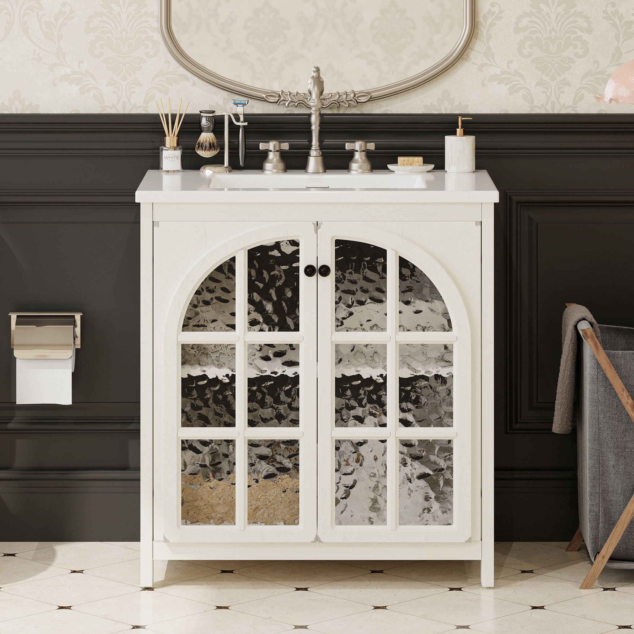 Vintage Farmhouse Bathroom Vanity With Ceramic Sink