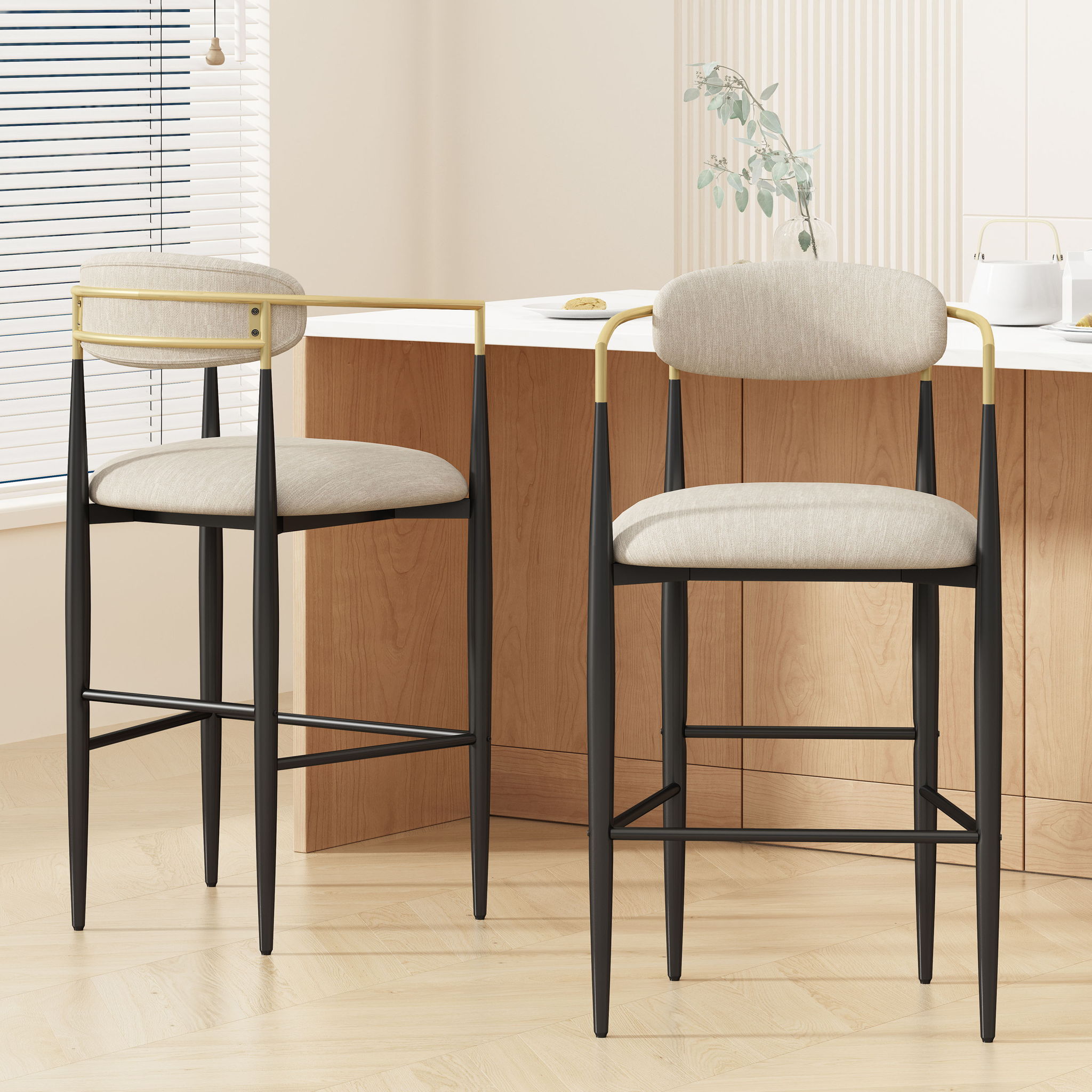 Upholstered Bar Stools With Backs For Kitchen Island (Set of 2)