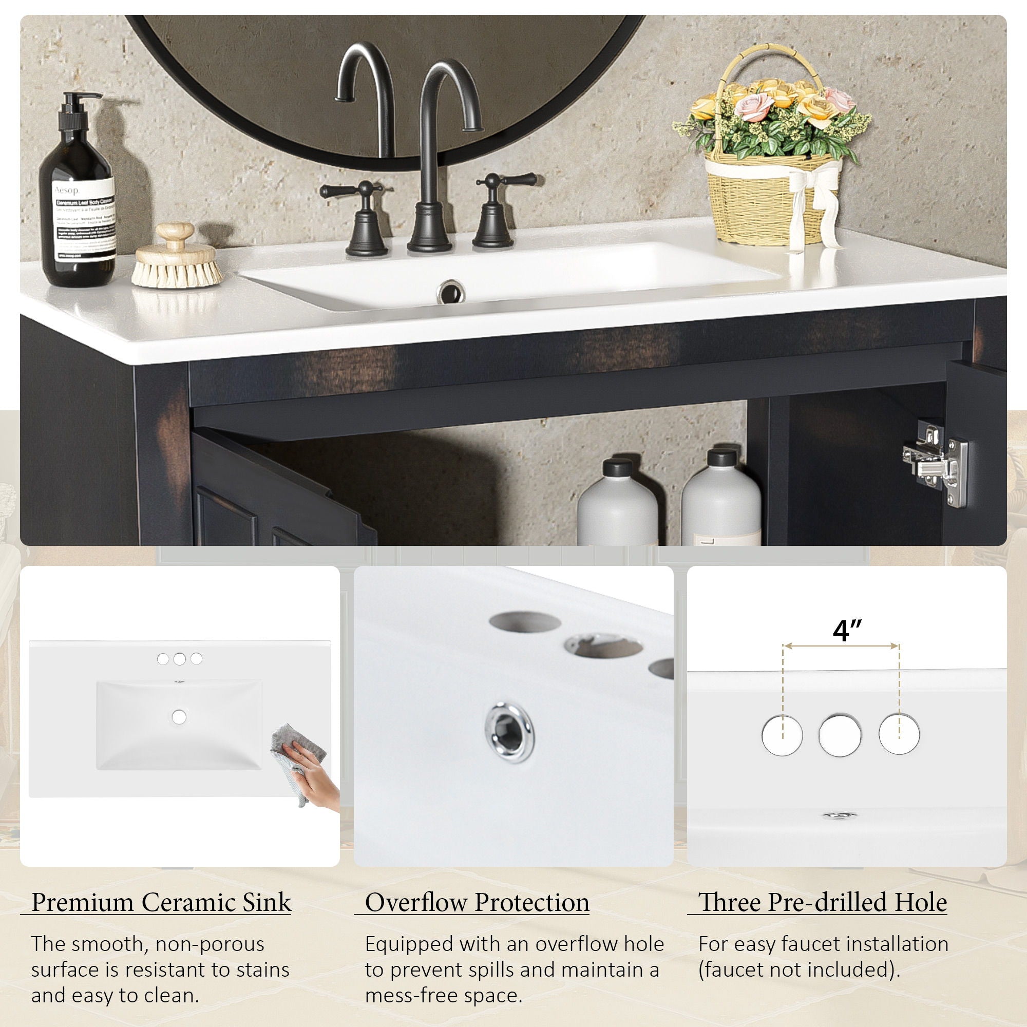 Bathroom Vanity Organizer With Sink, Combo Cabinet Set, Bathroom Storage Cabinet