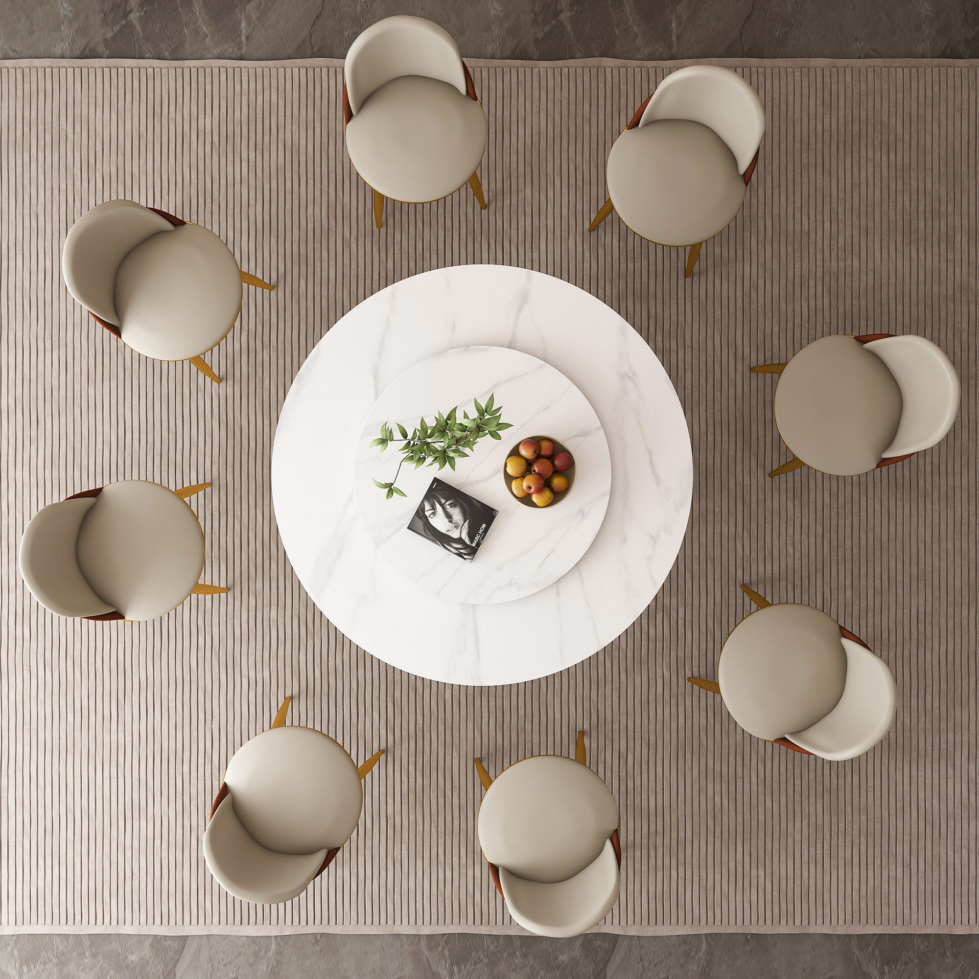 Round Dining Table With 360° Smooth Lazy Susan For Dining Room - Gold / Black / White
