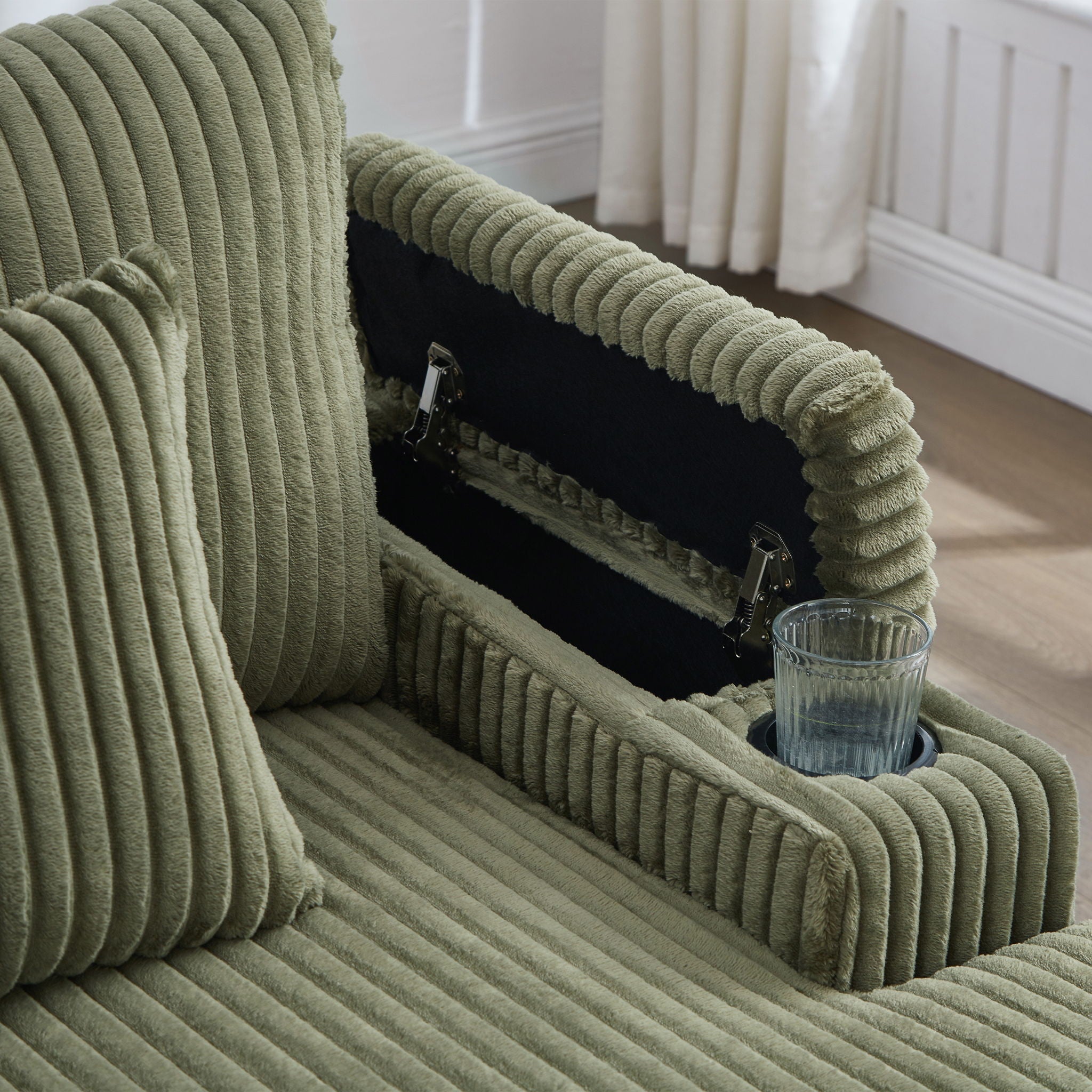 Modern Chaise Sofa With Adjustable Backrest, Cup Holders, Phone Holder & Storage Compartments For Living Room