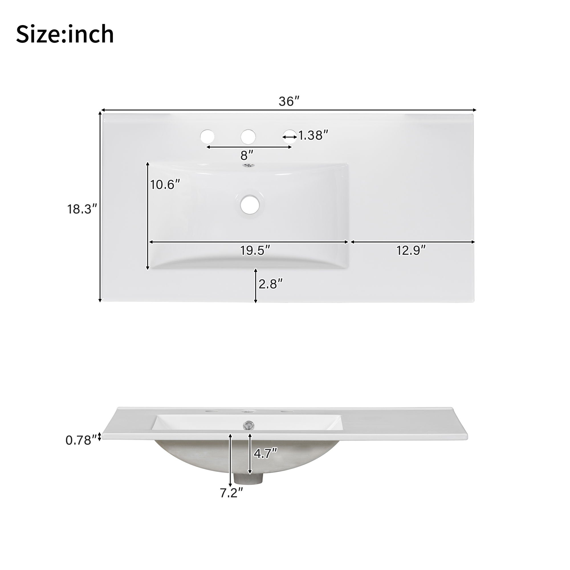 Bathroom Vanity With Sink, Soft-Close Doors, Adjustable U-Shelf, 3 Drawers